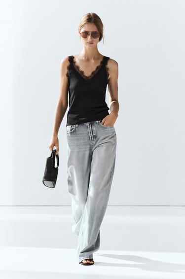 Strappy lace-trim top — BLACK 1