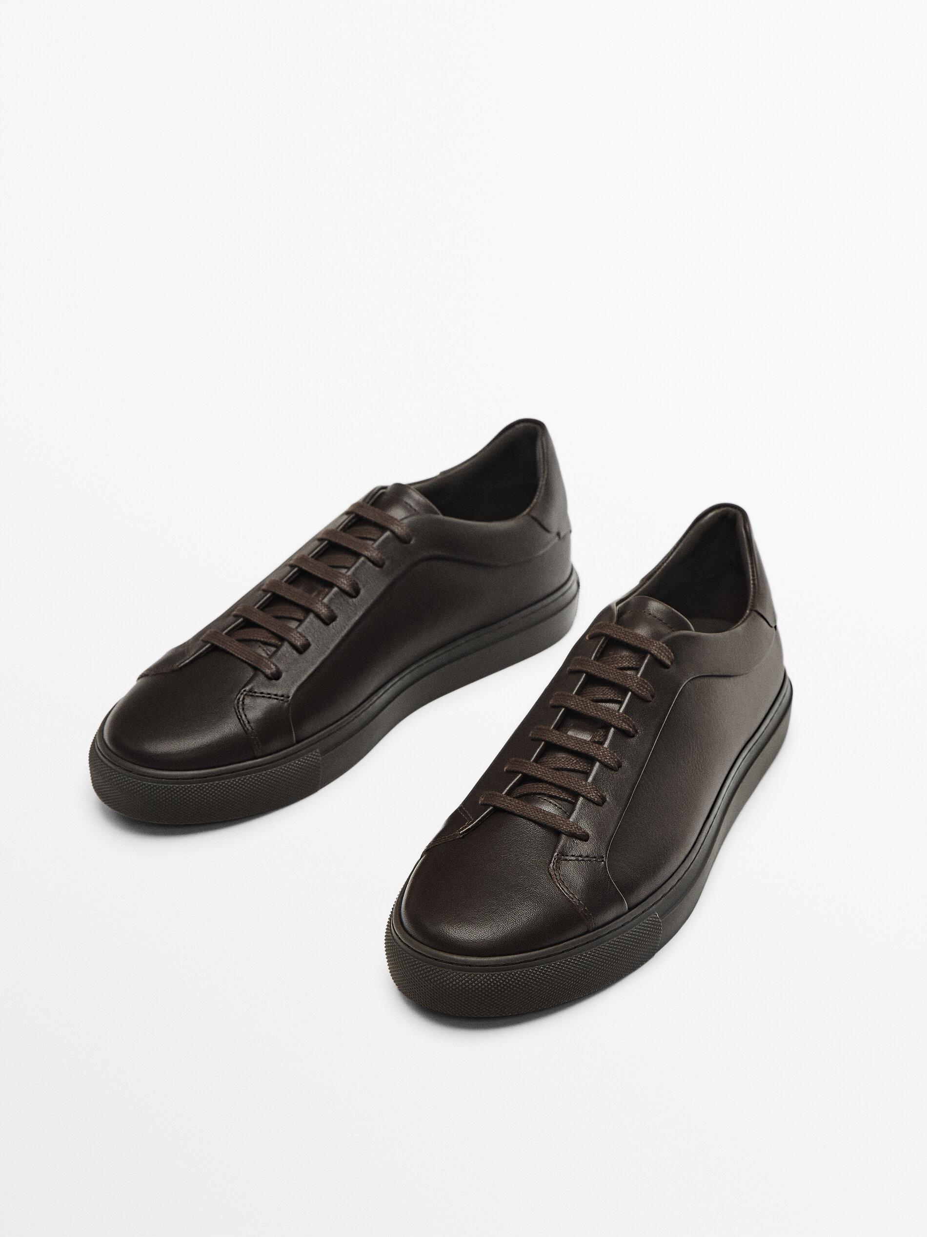 Dark brown leather trainers