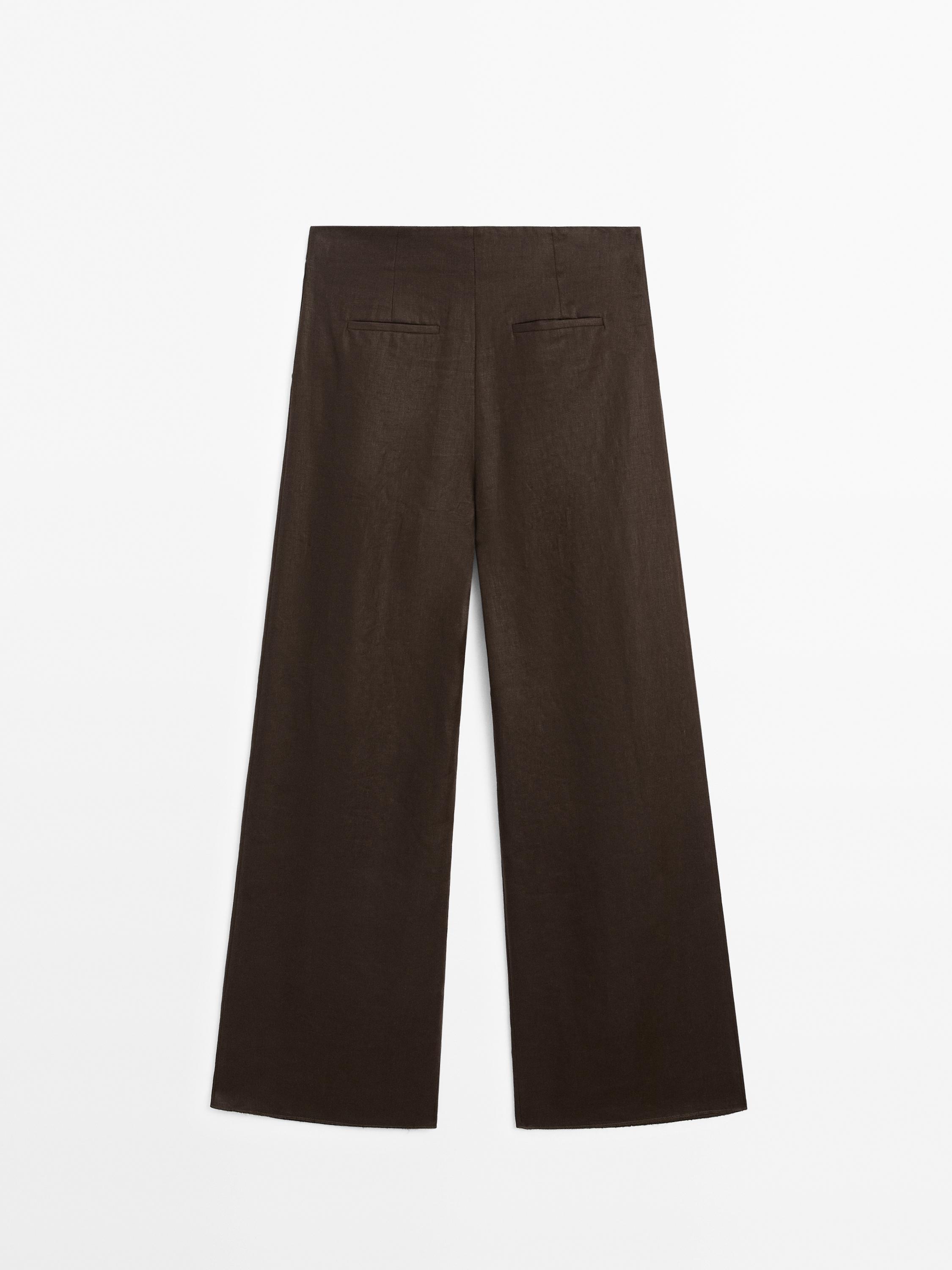Wide-leg linen trousers with double darts - Studio