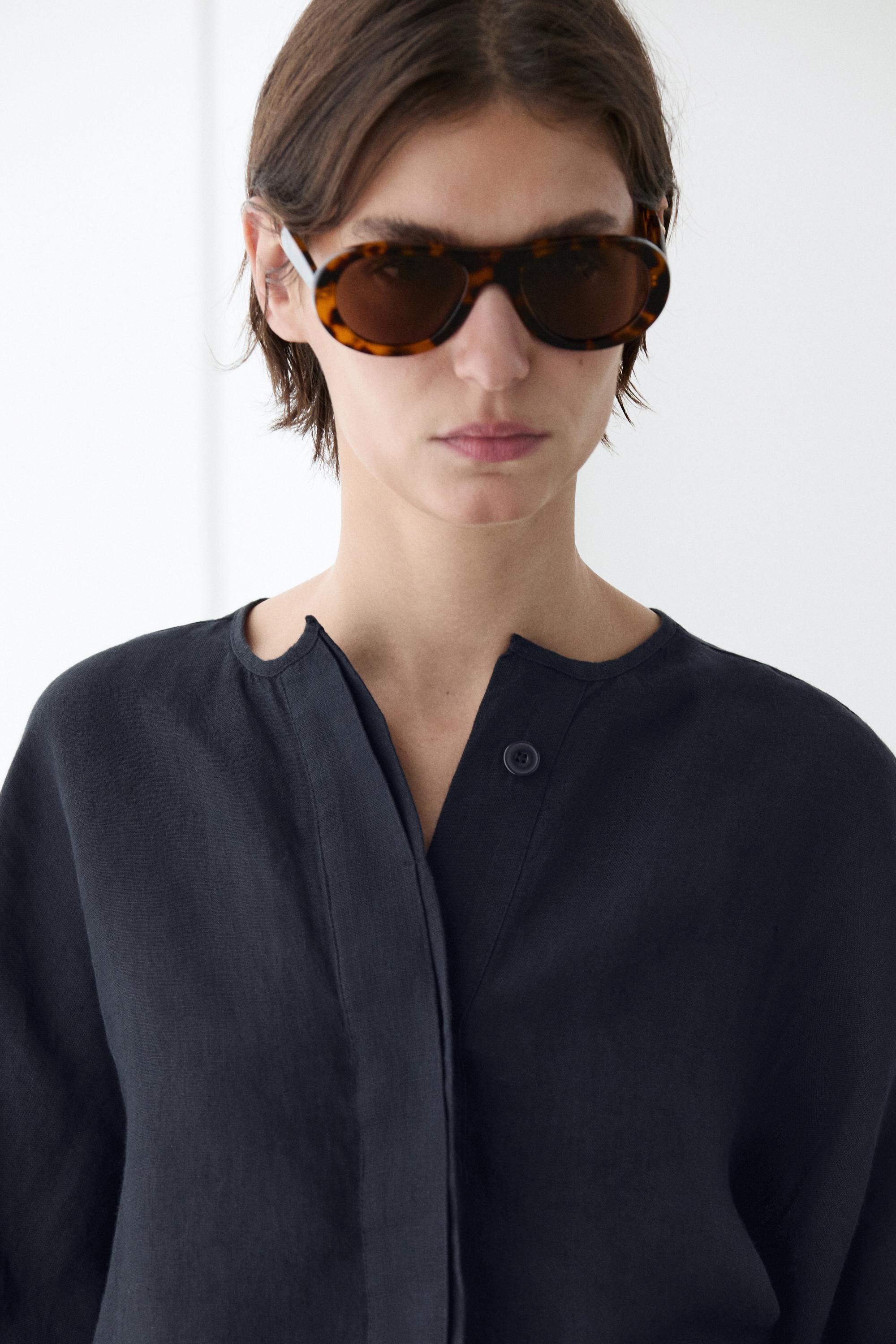 100% linen puff bomber jacket — DARK BLUE