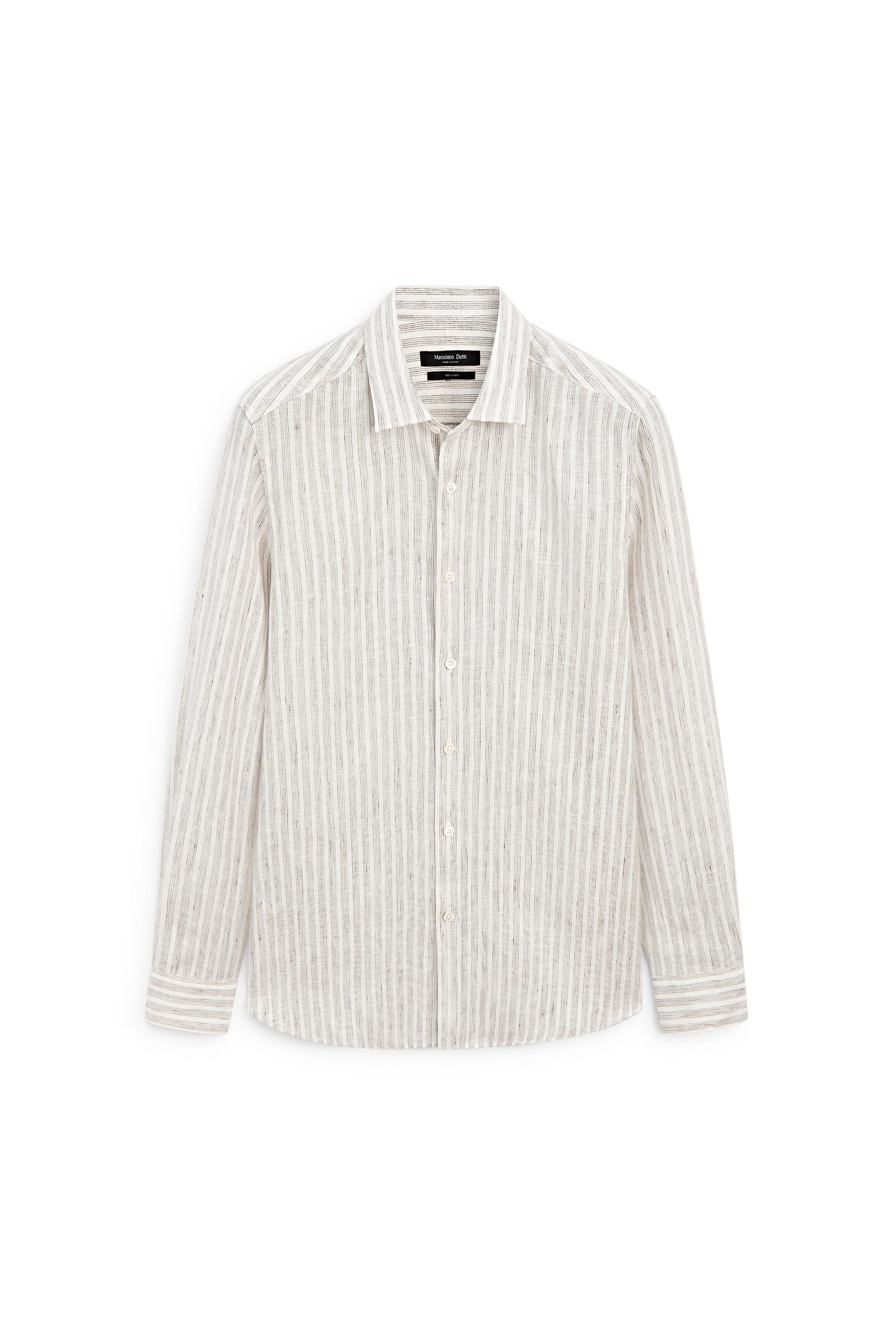 100% linen regular fit striped shirt — BROWN