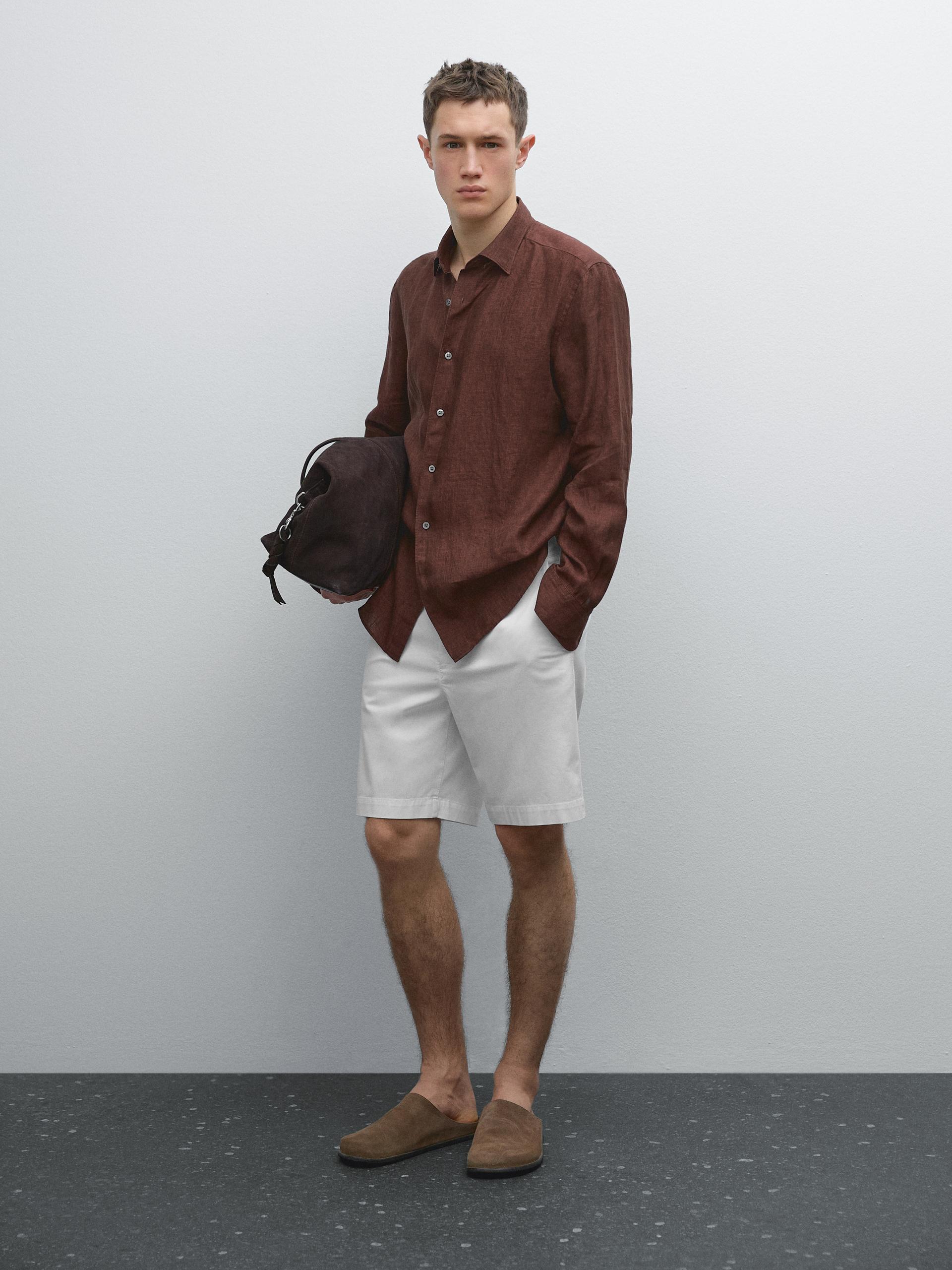 Bermudy Cargo Z Mieszanki Bawełny - Surowy - 38 - Massimo Dutti - Mężczyzna