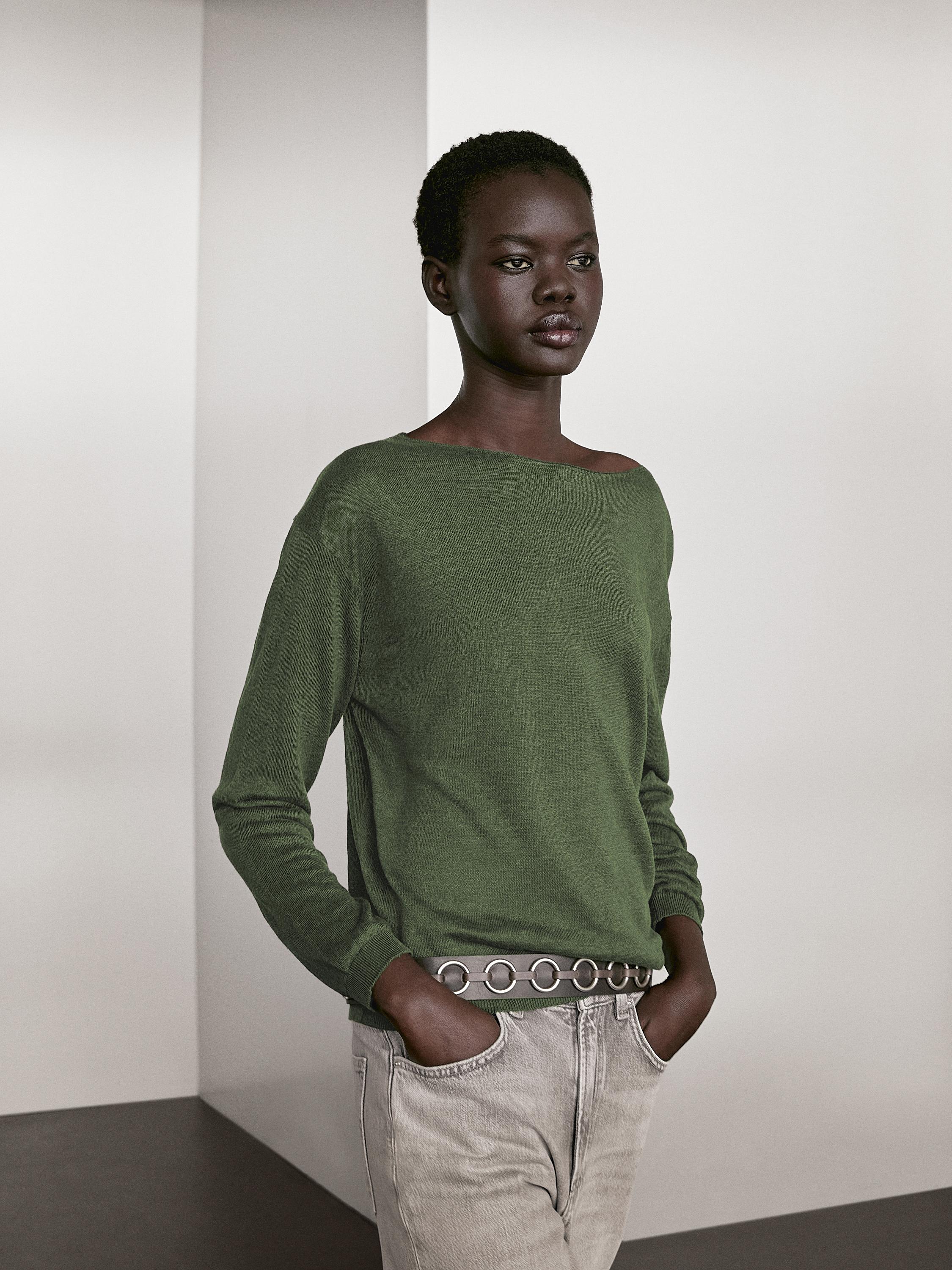 Linen boat neck sweater