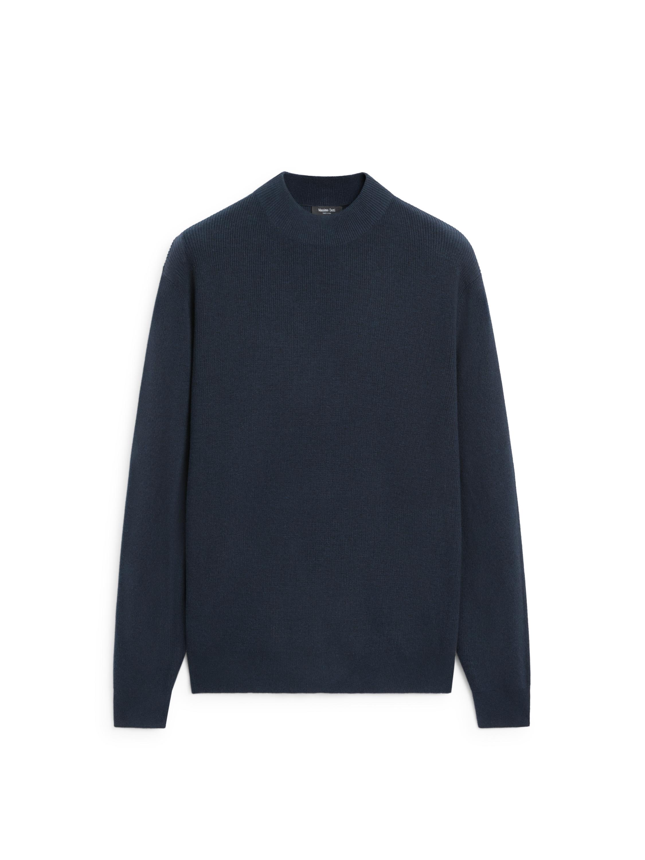 Cotton blend knit sweater with mock turtleneck — NAVY BLUE