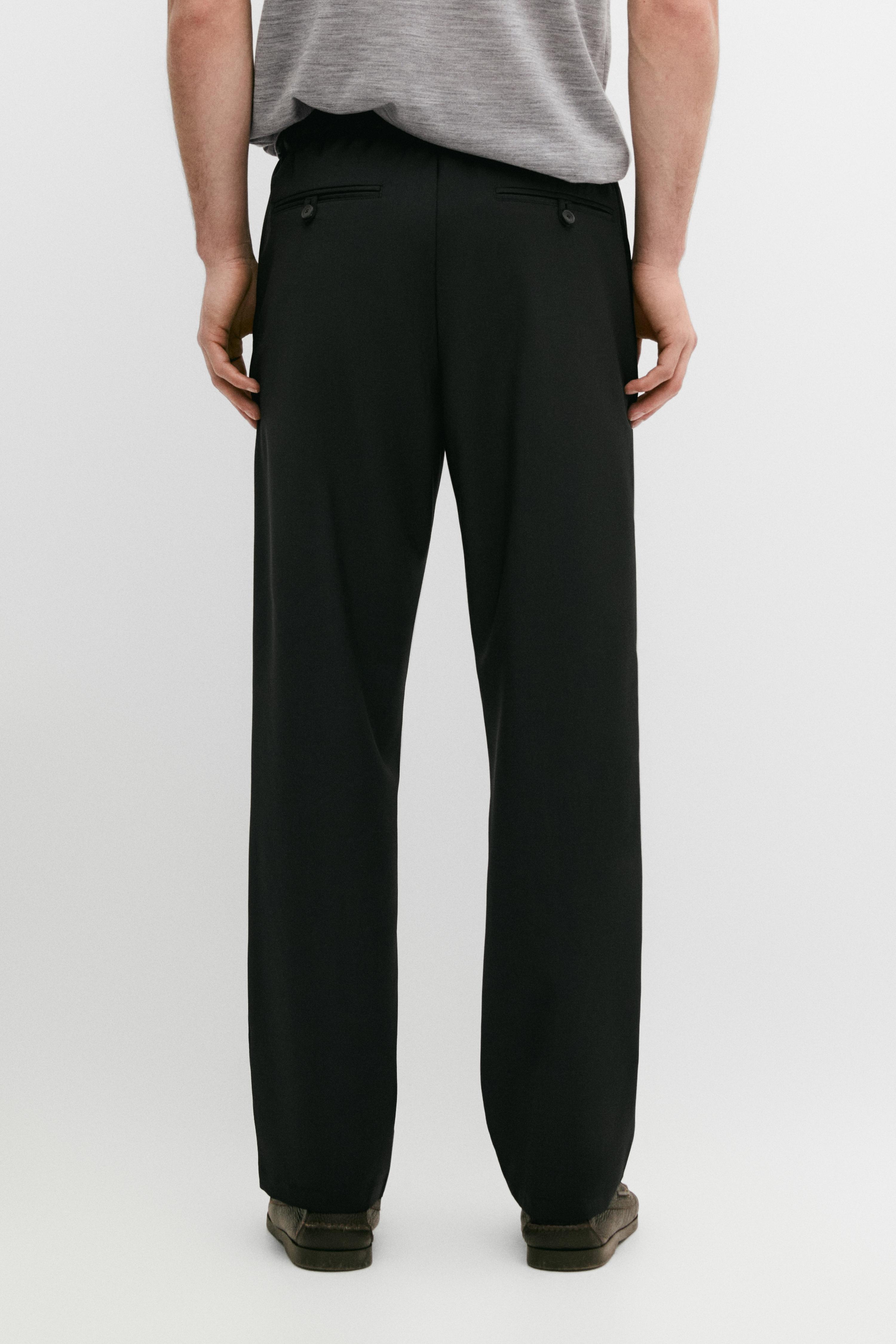 Relaxed fit cool wool trousers with darts — BLACK