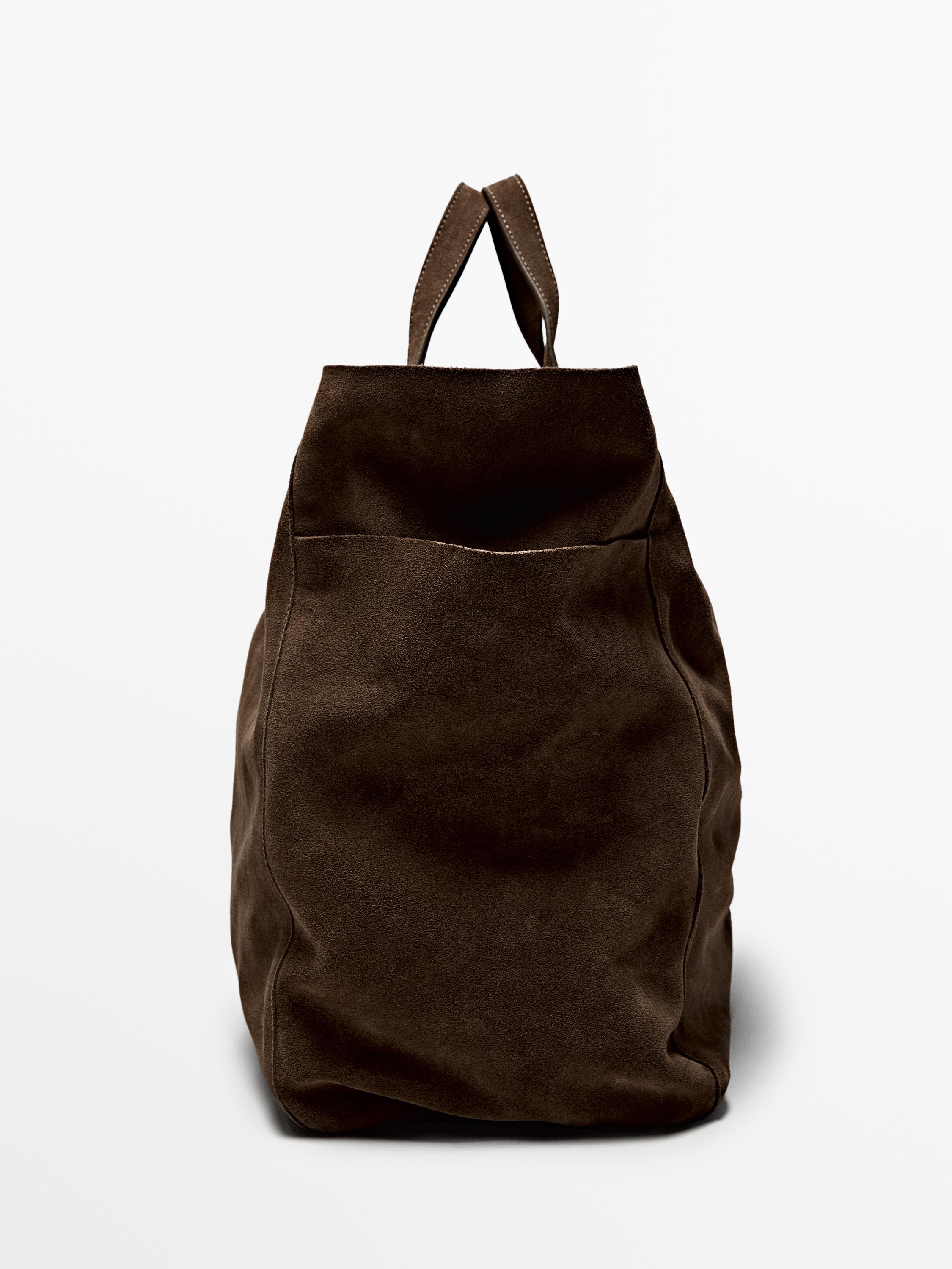 Leather and split leather maxi shopper bag