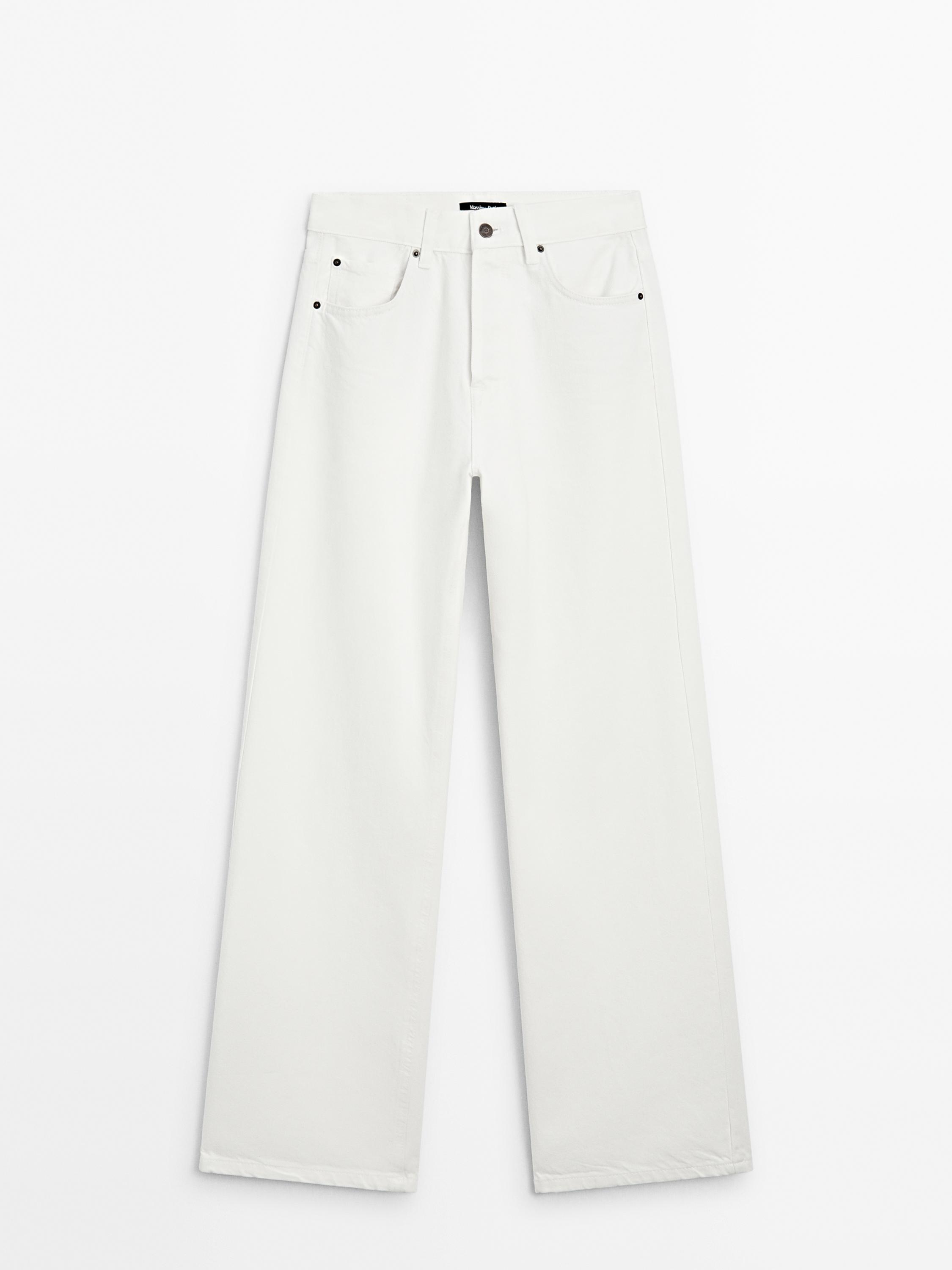 Cotton blend high-waist straight-leg jeans