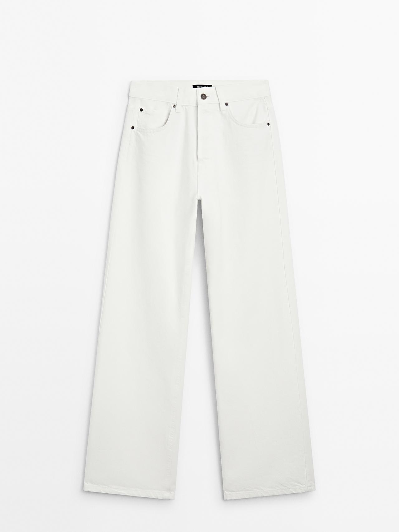 Massimo Dutti - Dame - Højtaljede Jeans I Bomuldsblanding Med Lige Ben - Råhvid - 34