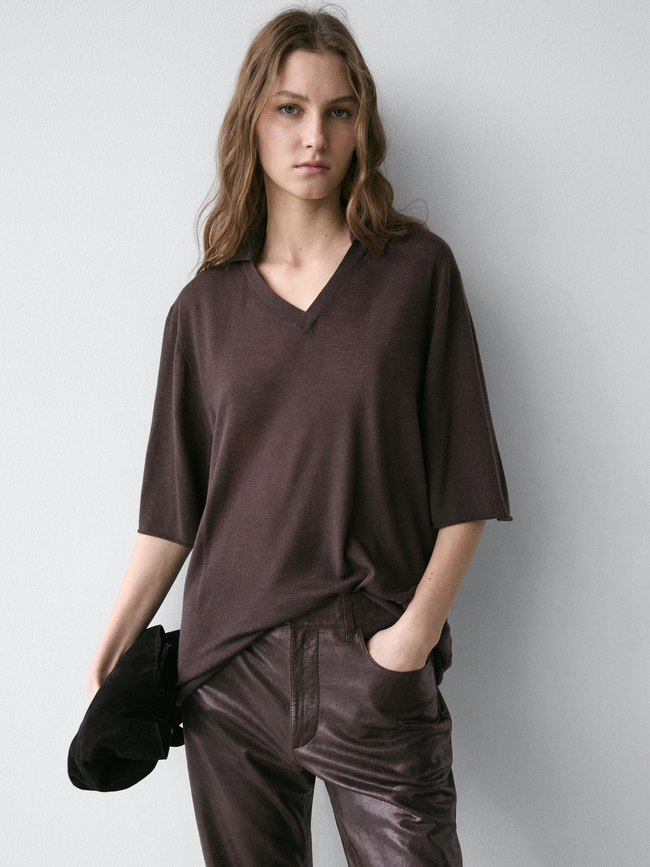 Oversize silk and wool blend knit sweater — BROWN