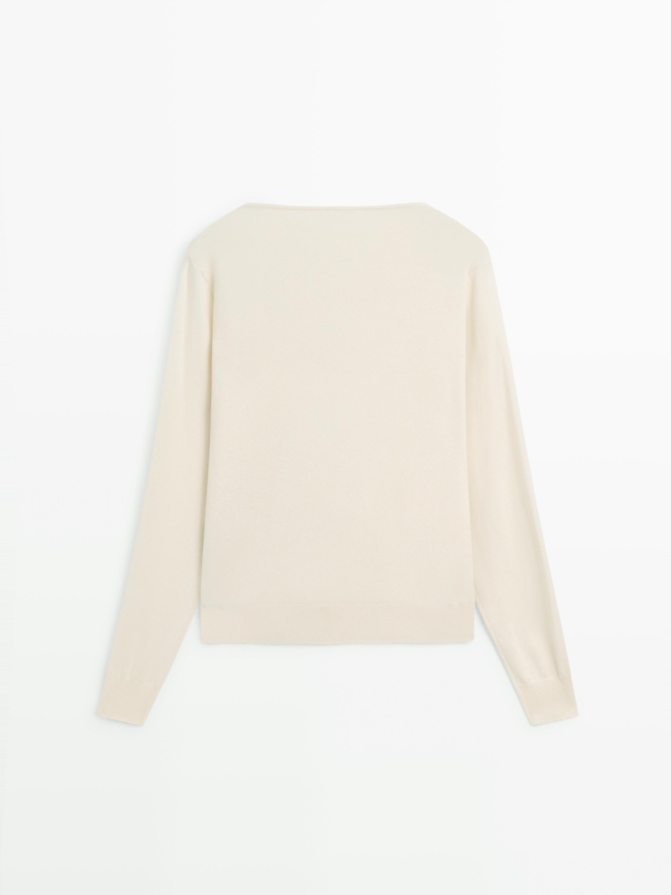 Draped neckline cotton sweater — CREAM