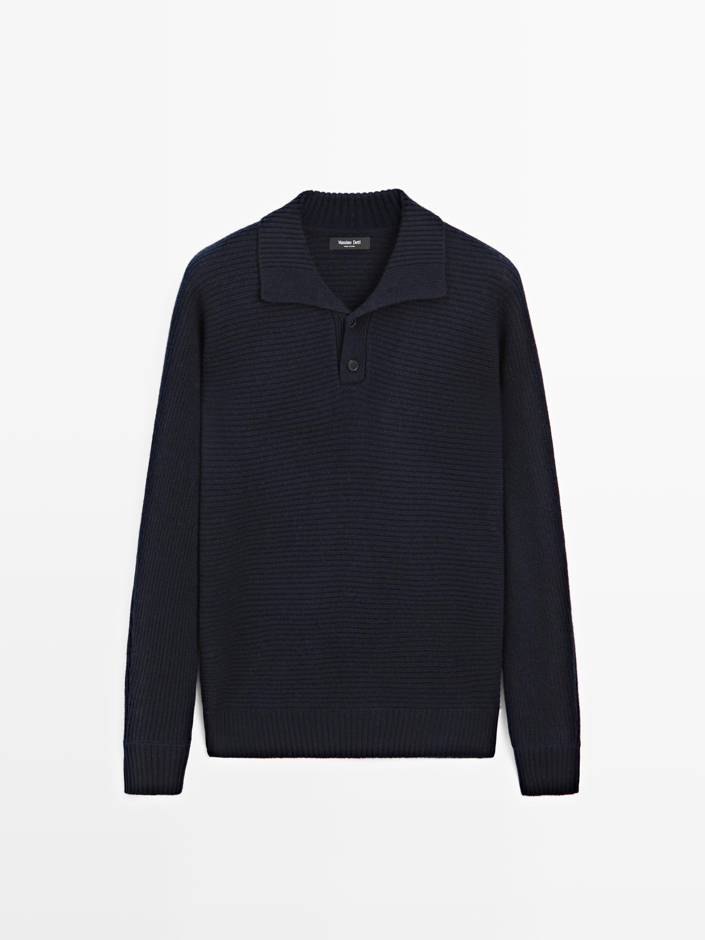 Knit sweater with mock button neck