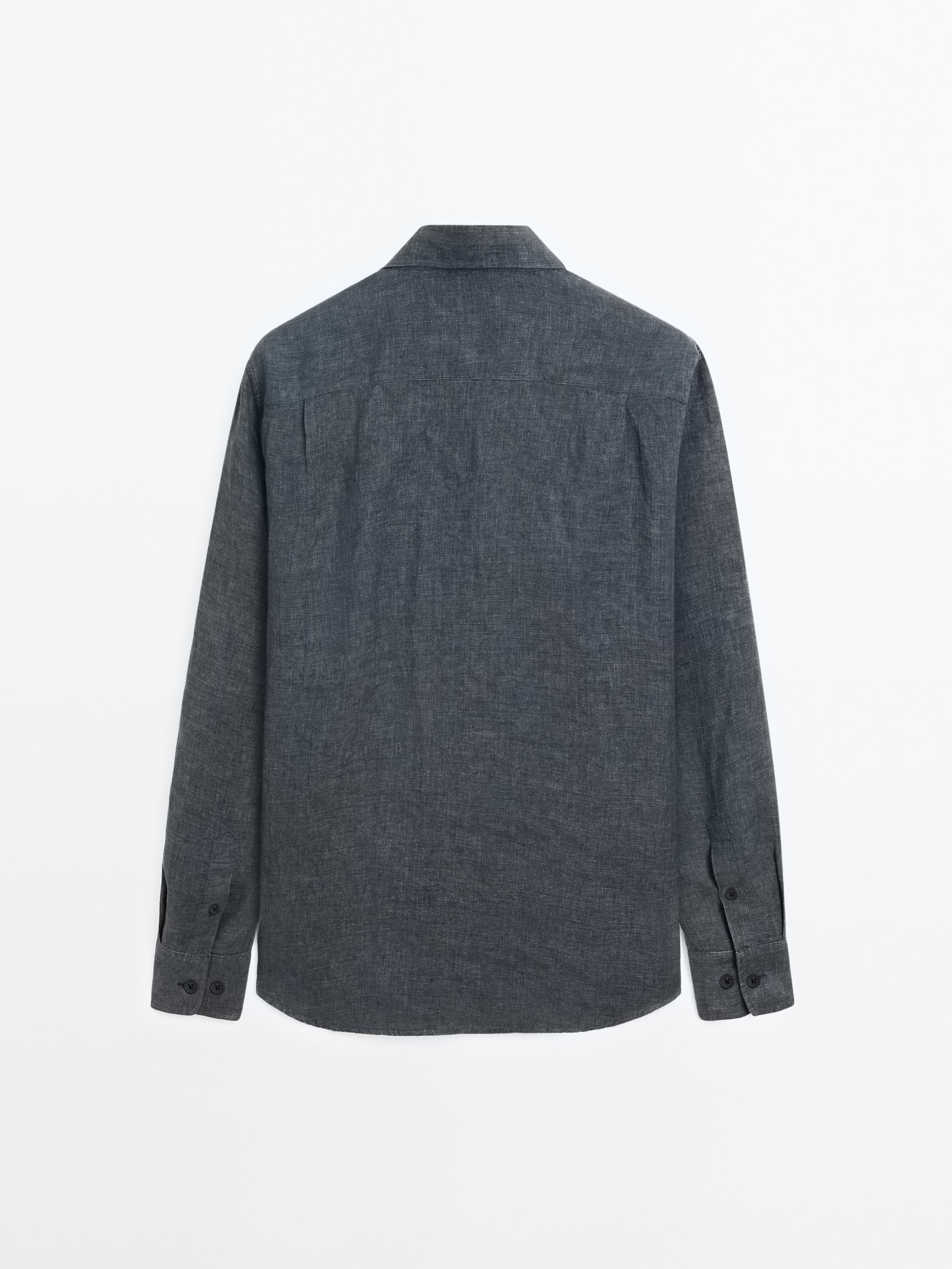 Regular fit faded linen overshirt