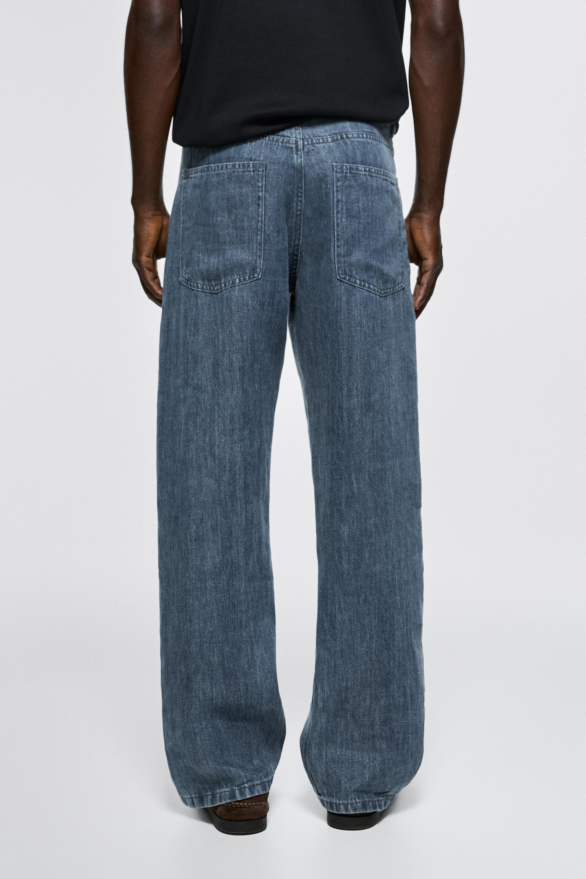 100% linen wide-leg jeans — DARK BLUE