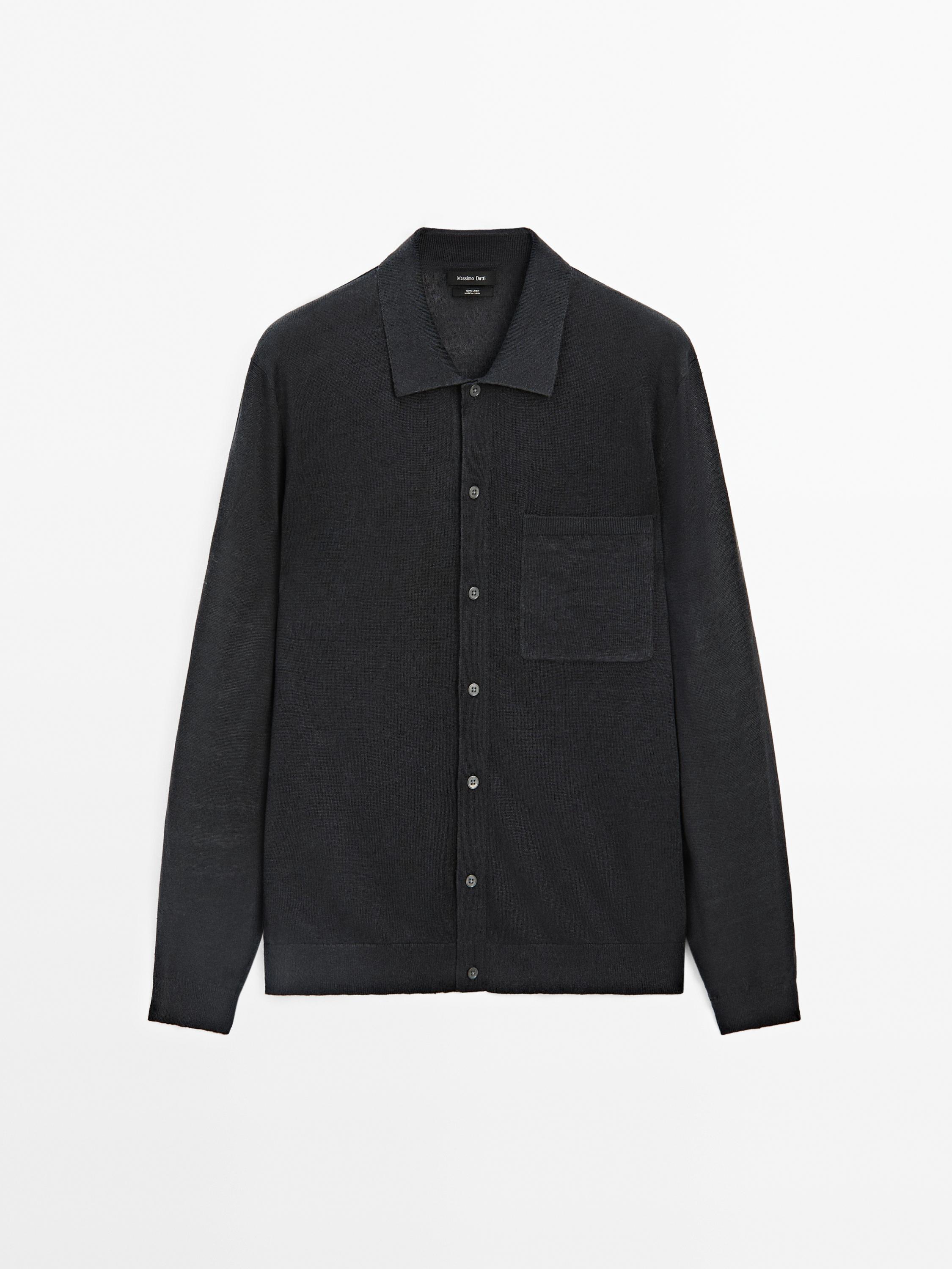 100% linen knit cardigan with pocket