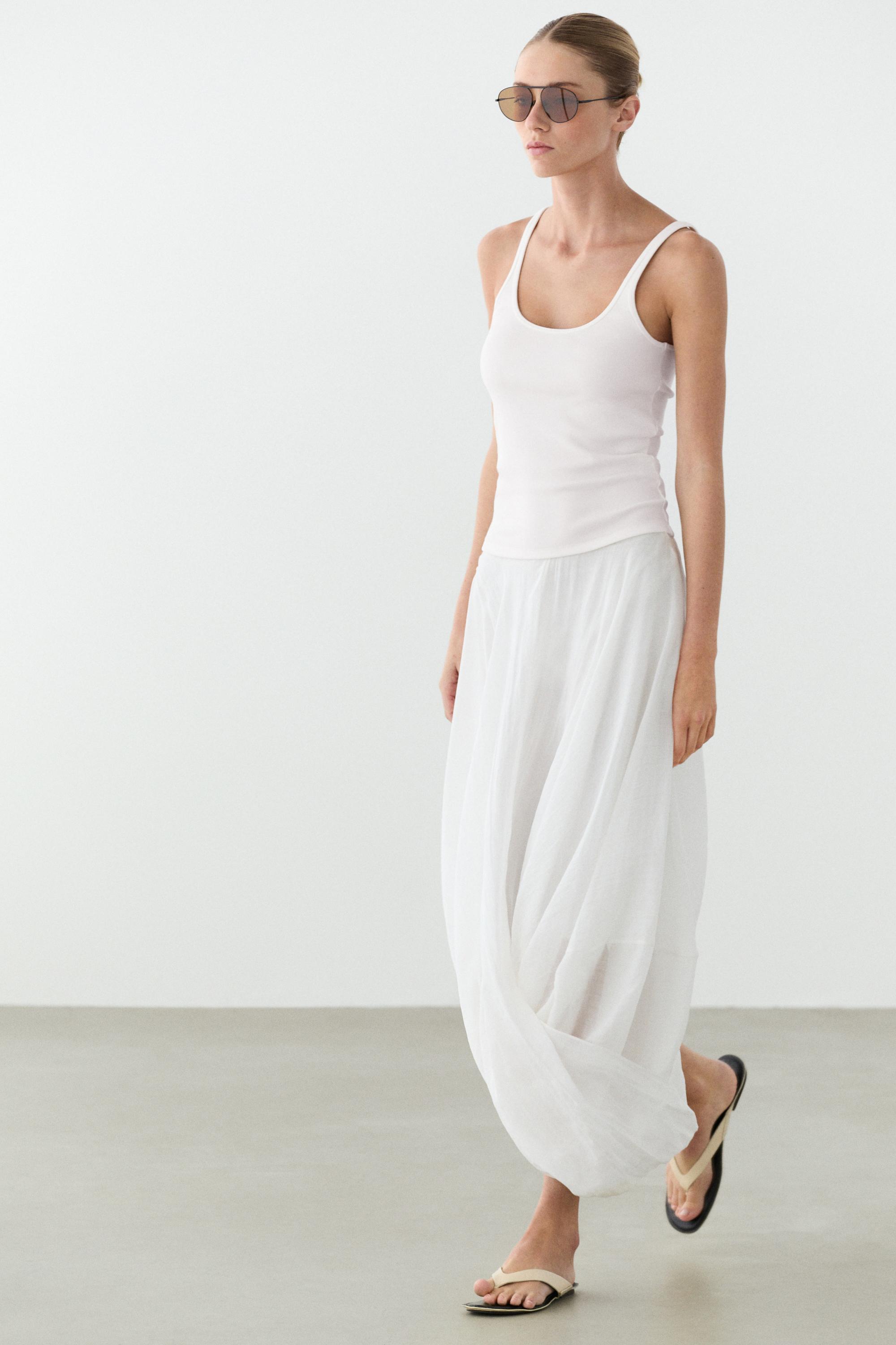 Strappy cotton blend top — WHITE