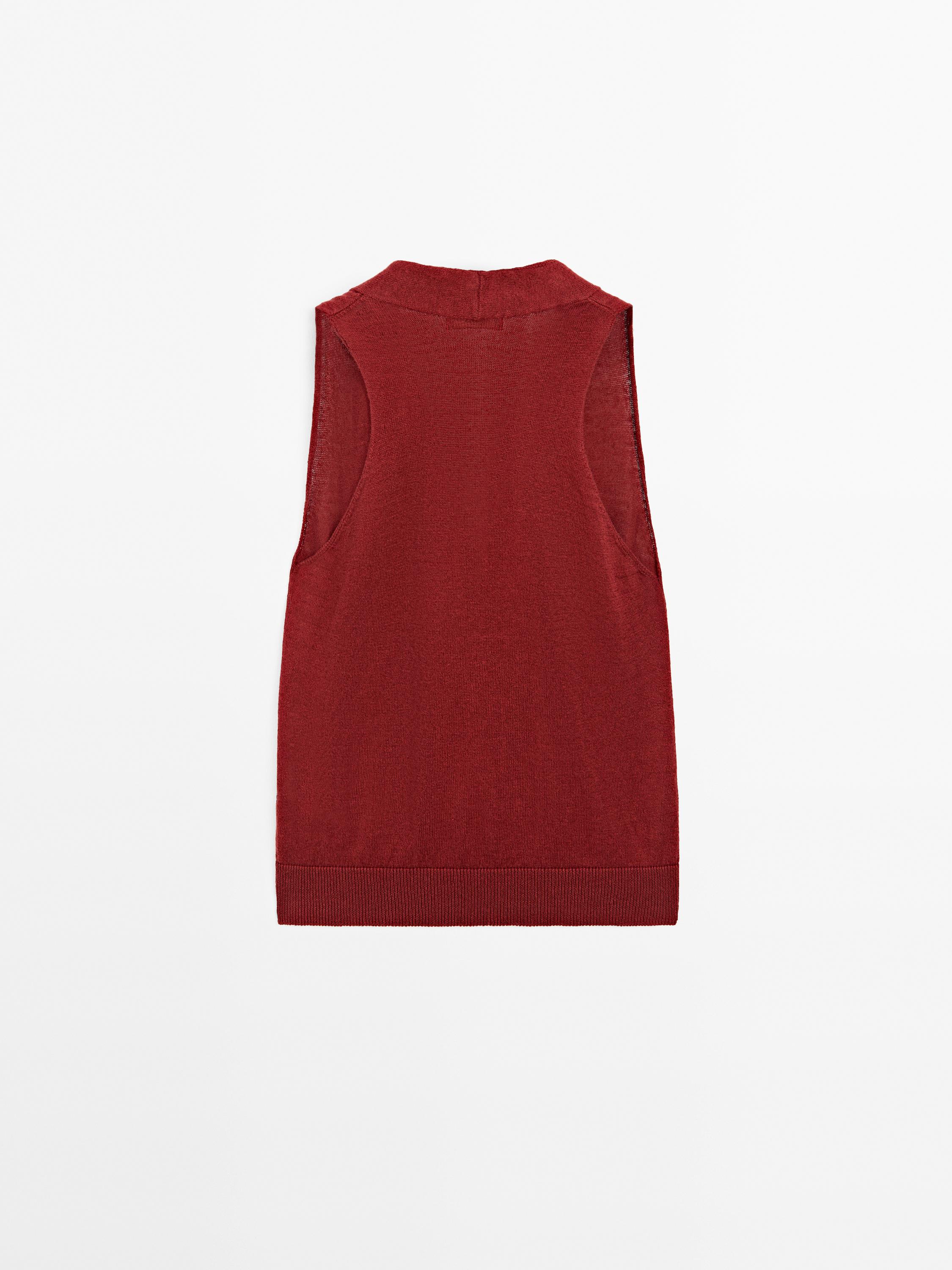Top en maille de lin mélangé à encolure américaine