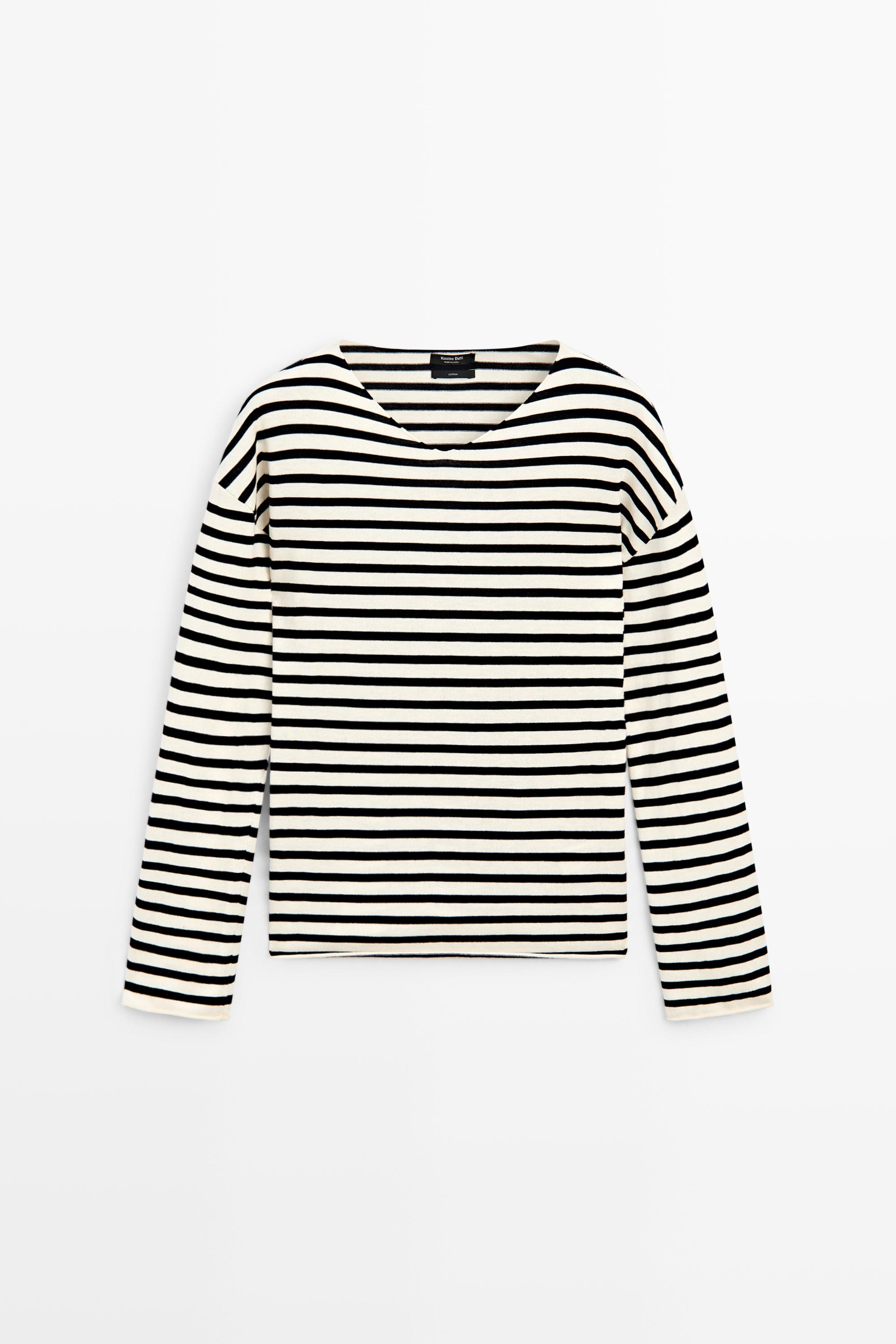 100% cotton long sleeve striped sweater — NAVY BLUE