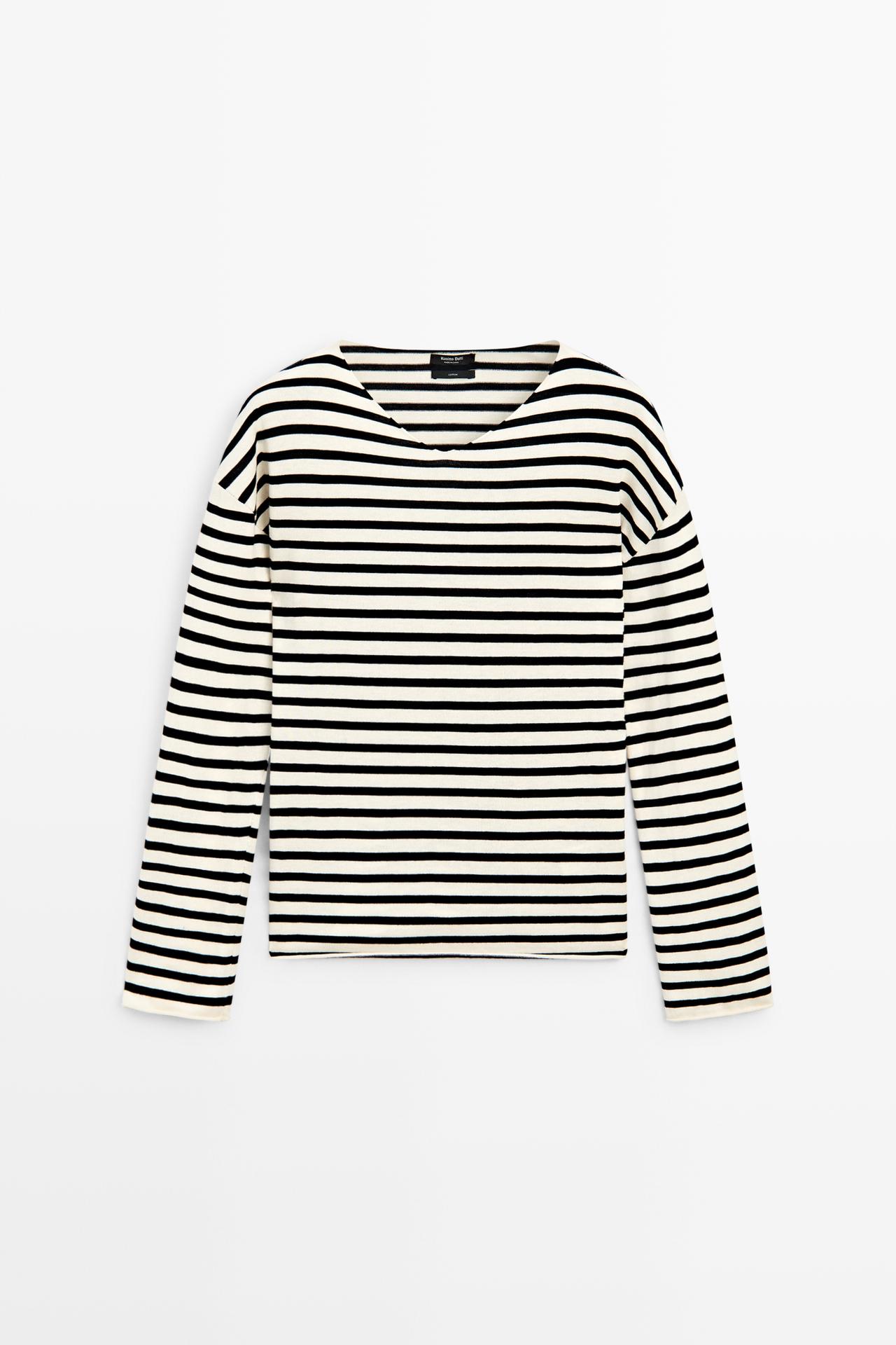 100% cotton long sleeve striped sweater — NAVY BLUE