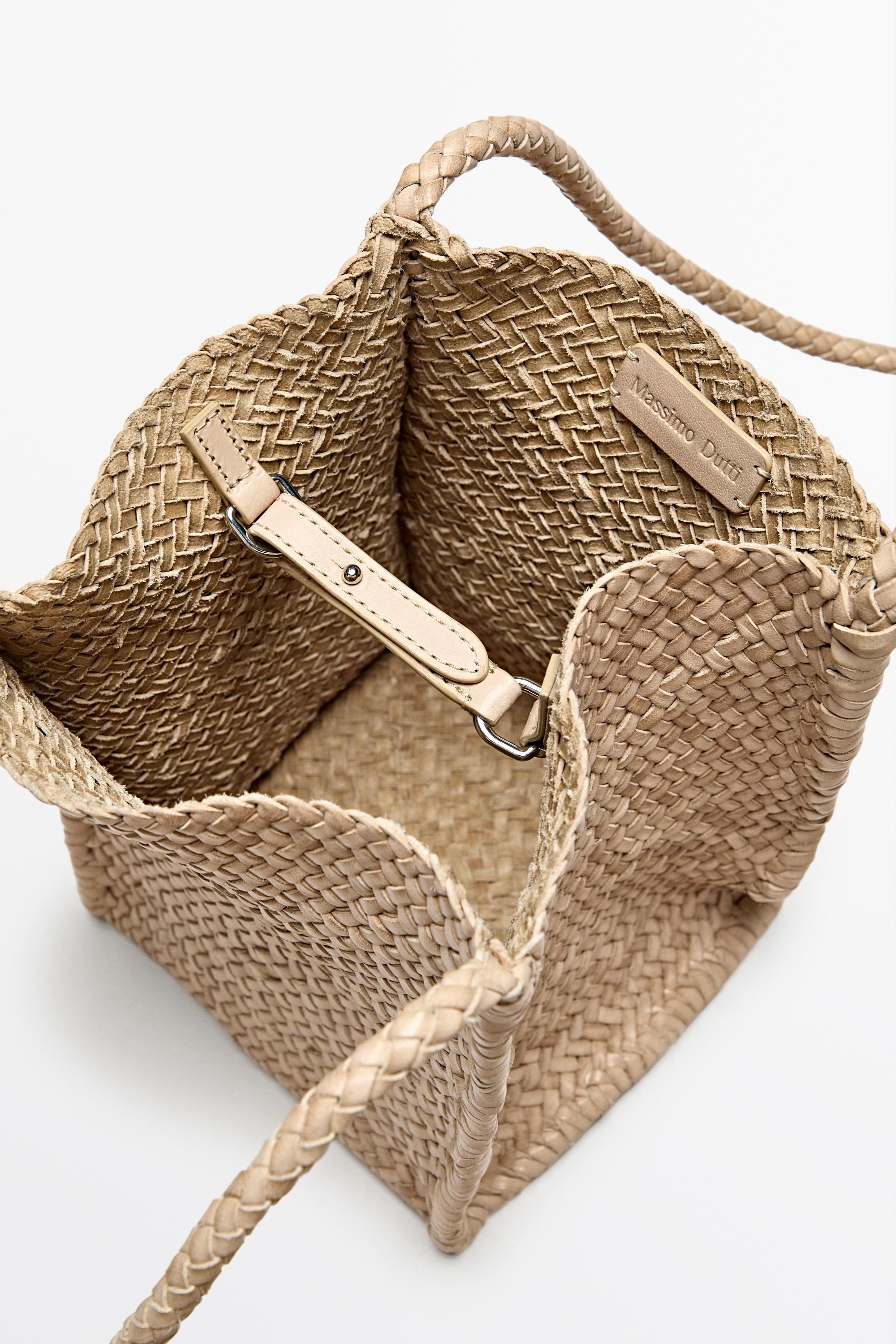 Nappa leather woven bucket bag — CREAM