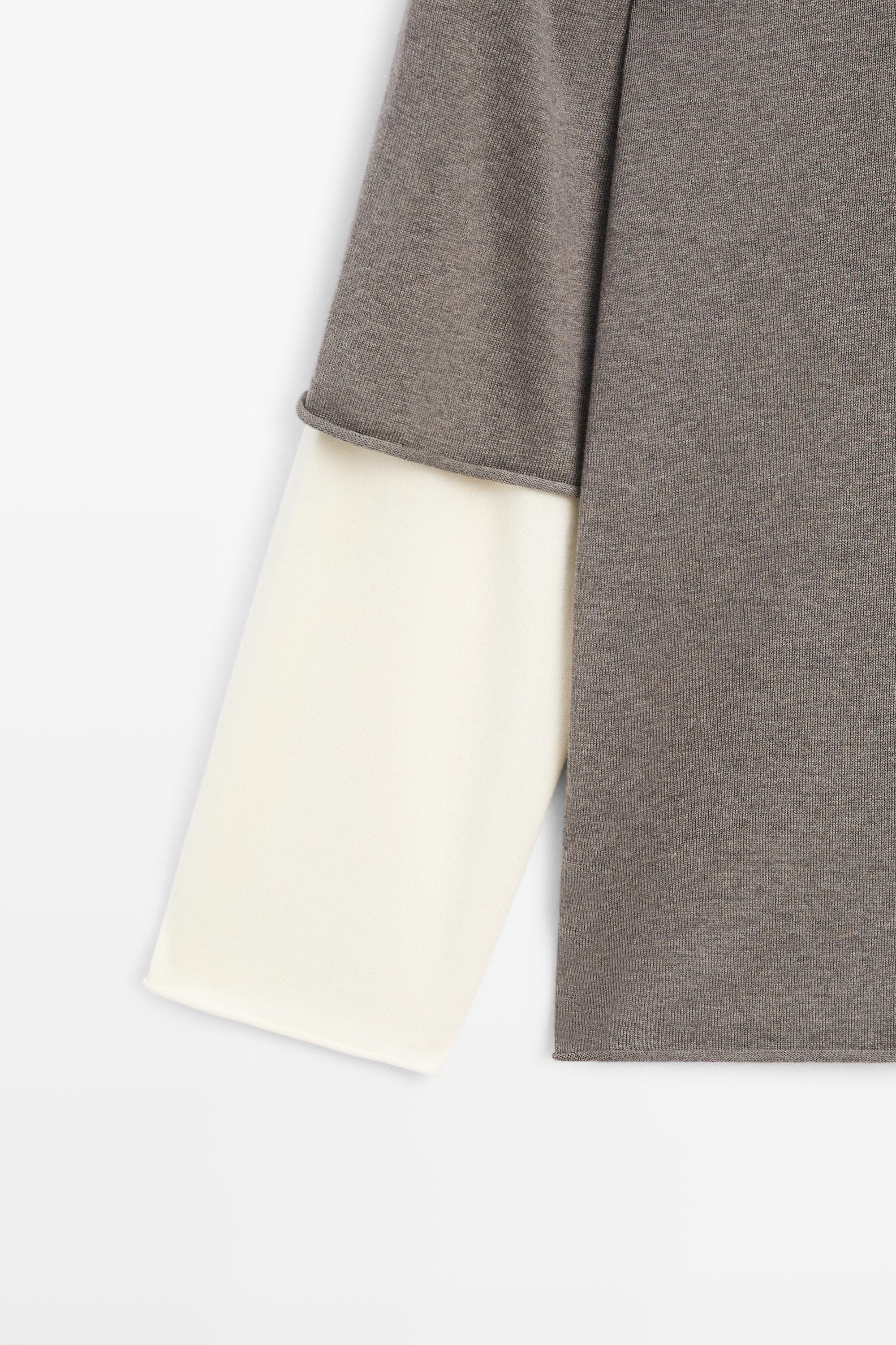 Oversize knit sweater with double sleeve detail — DARK KHAKI