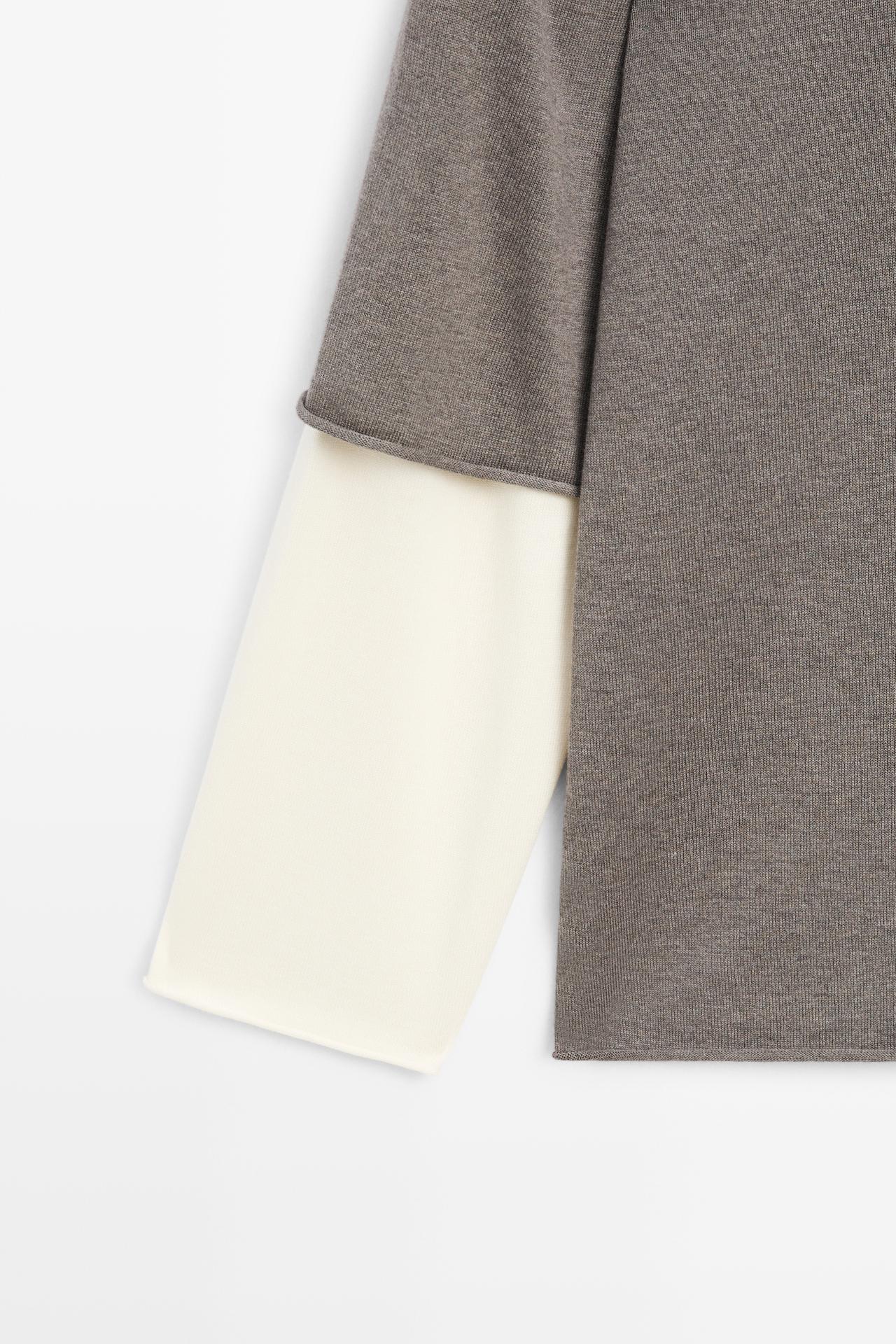 Oversize knit sweater with double sleeve detail — DARK KHAKI
