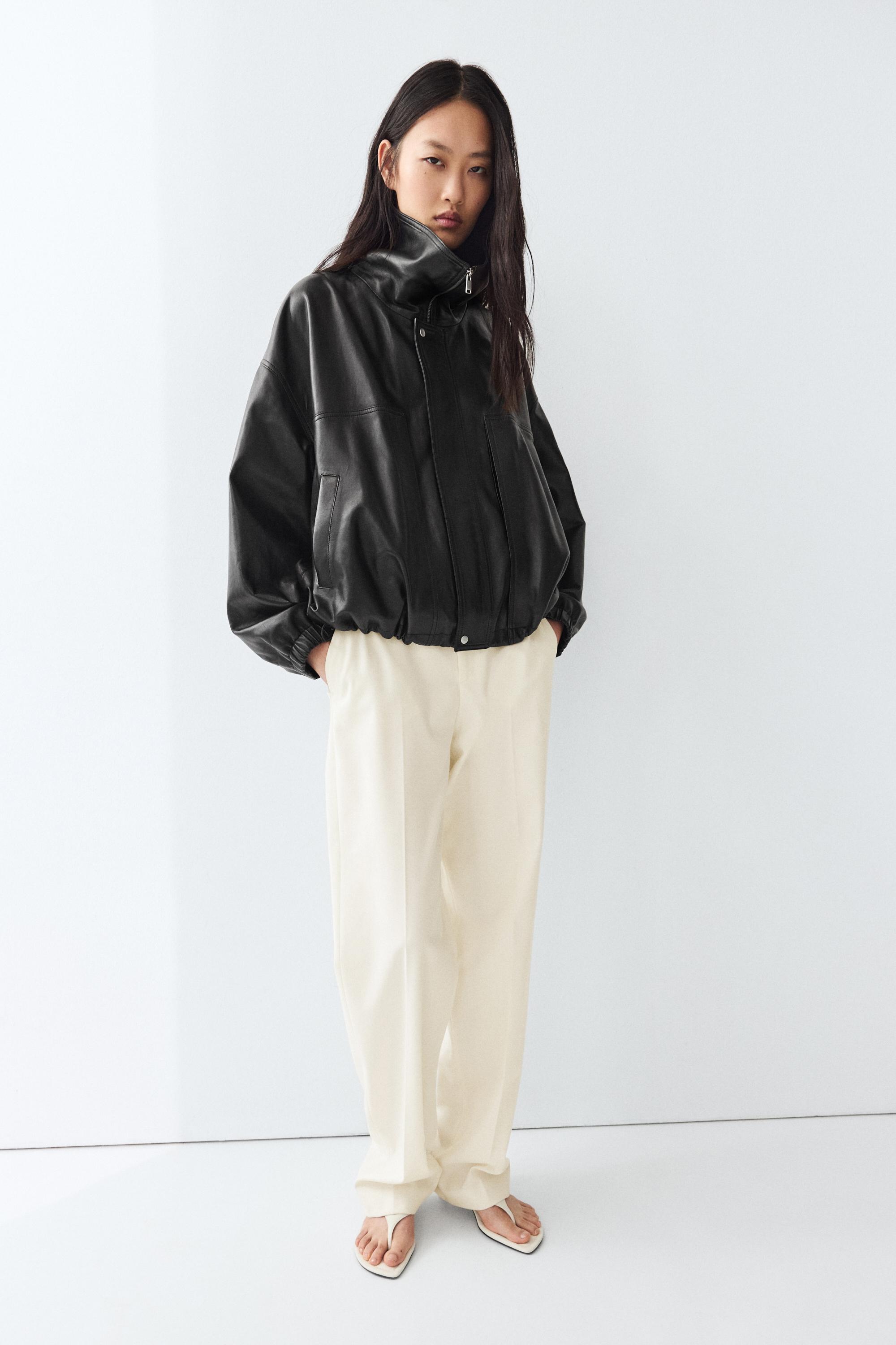 Nappa leather bomber jacket — BLACK