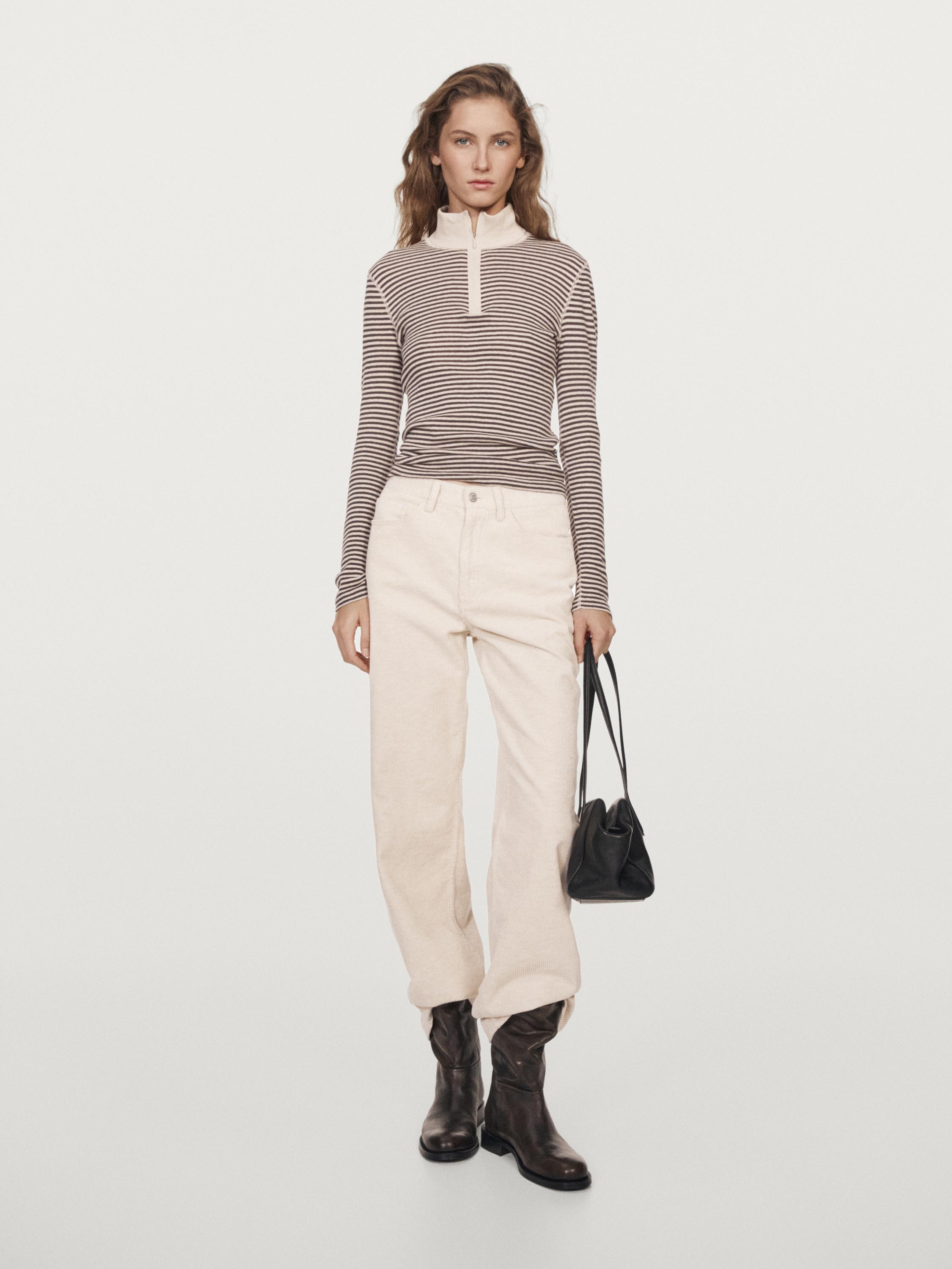 Pull en maille fine à col zippé et rayures