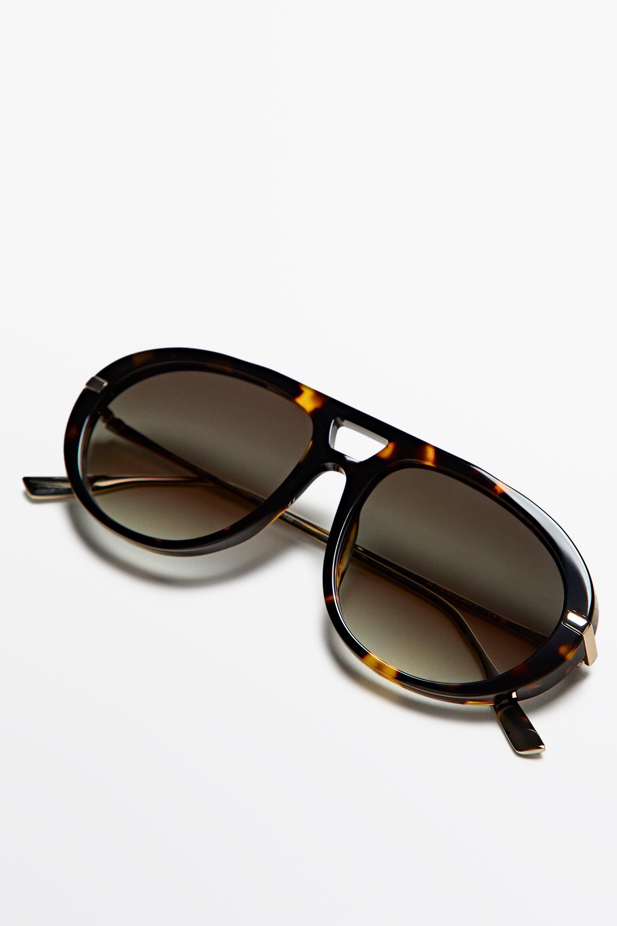 Tortoiseshell-effect aviator sunglasses — GREEN