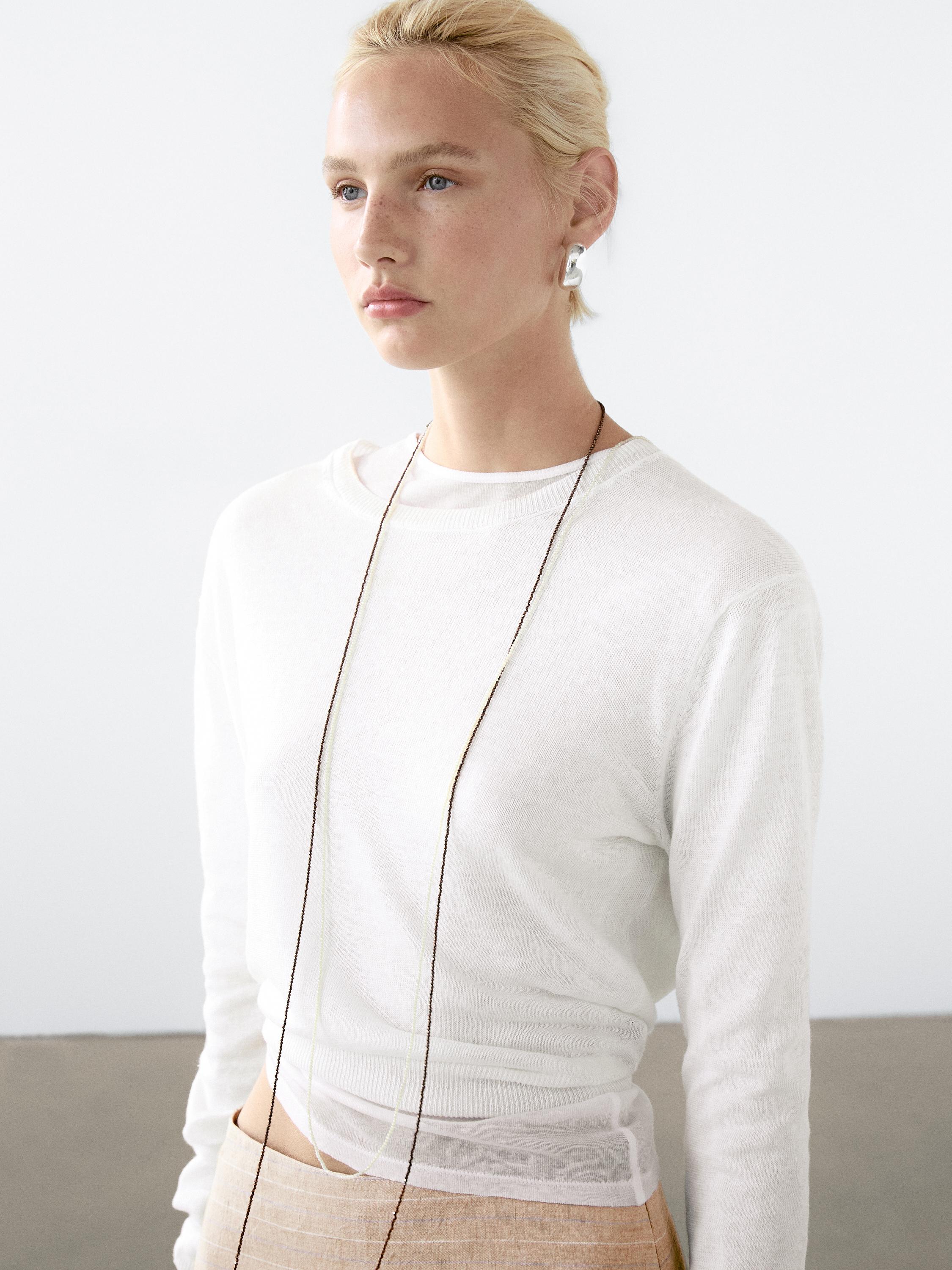 Светр зі 100%-го льону з круглою горловиною