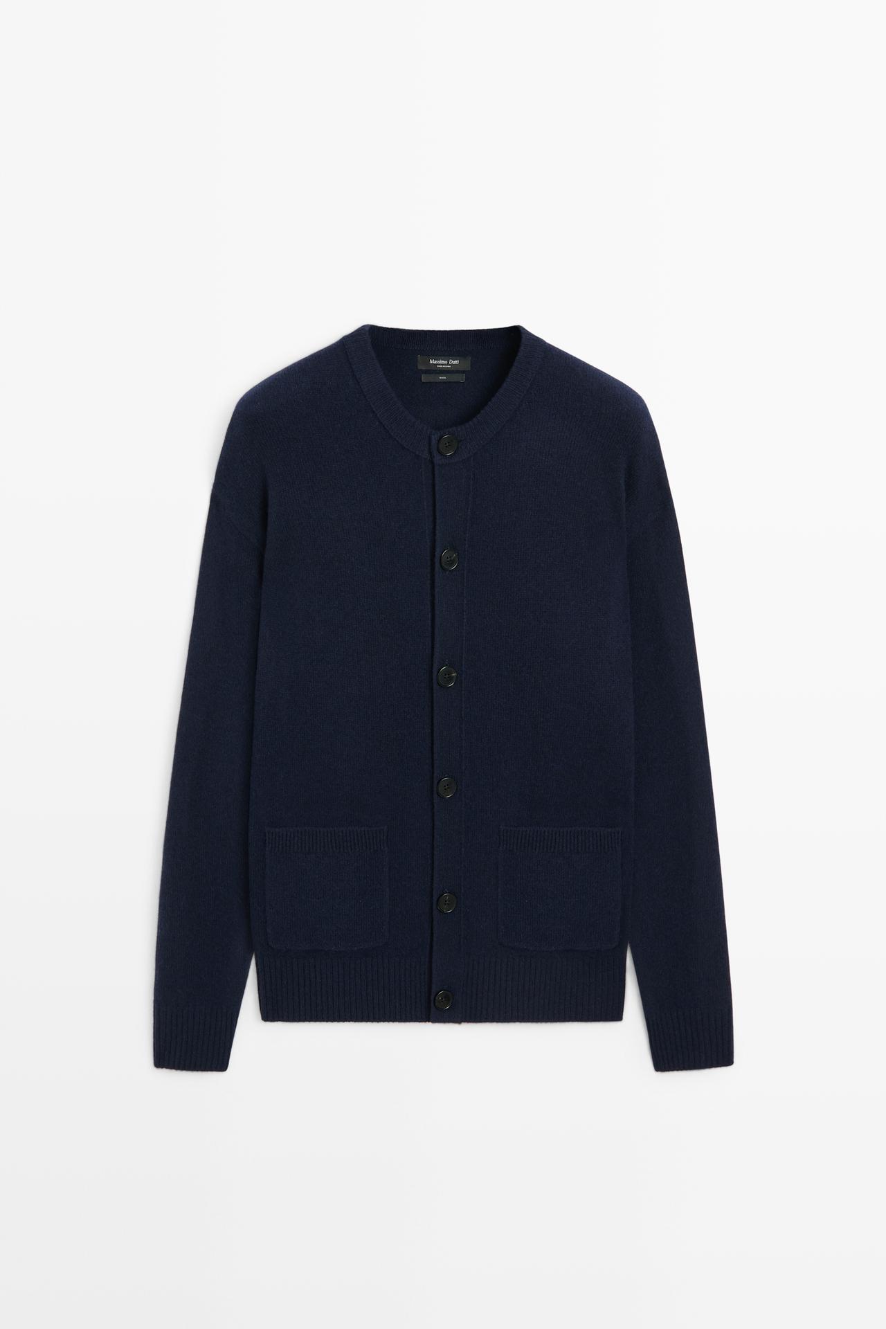 100% wool knit cardigan with pockets — Dark Blue