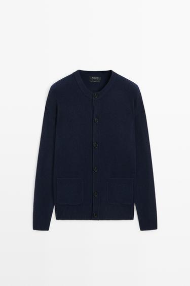 100% wool knit cardigan with pockets — Dark Blue 2