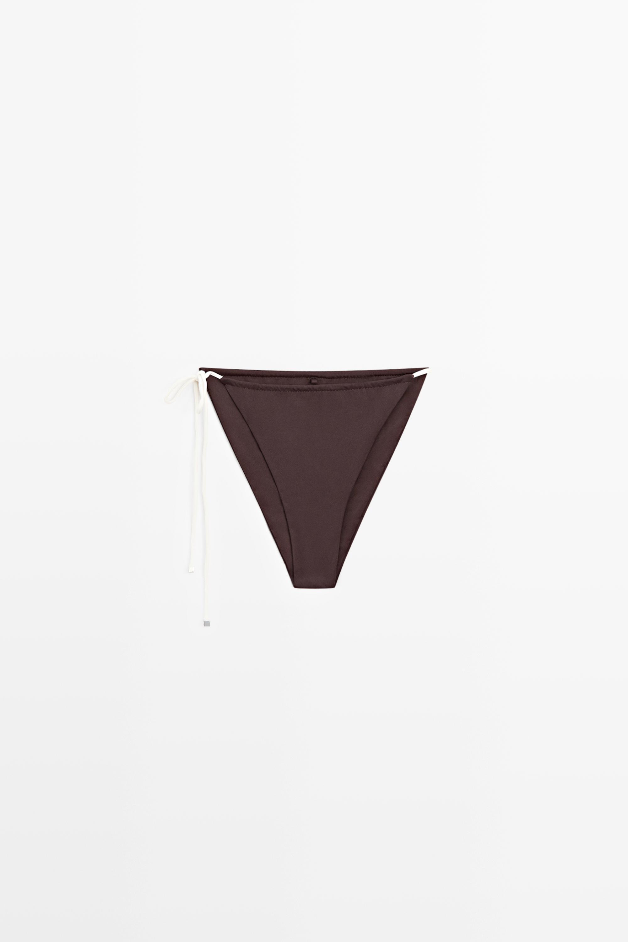 Contrast tie-side bikini bottoms — BROWN