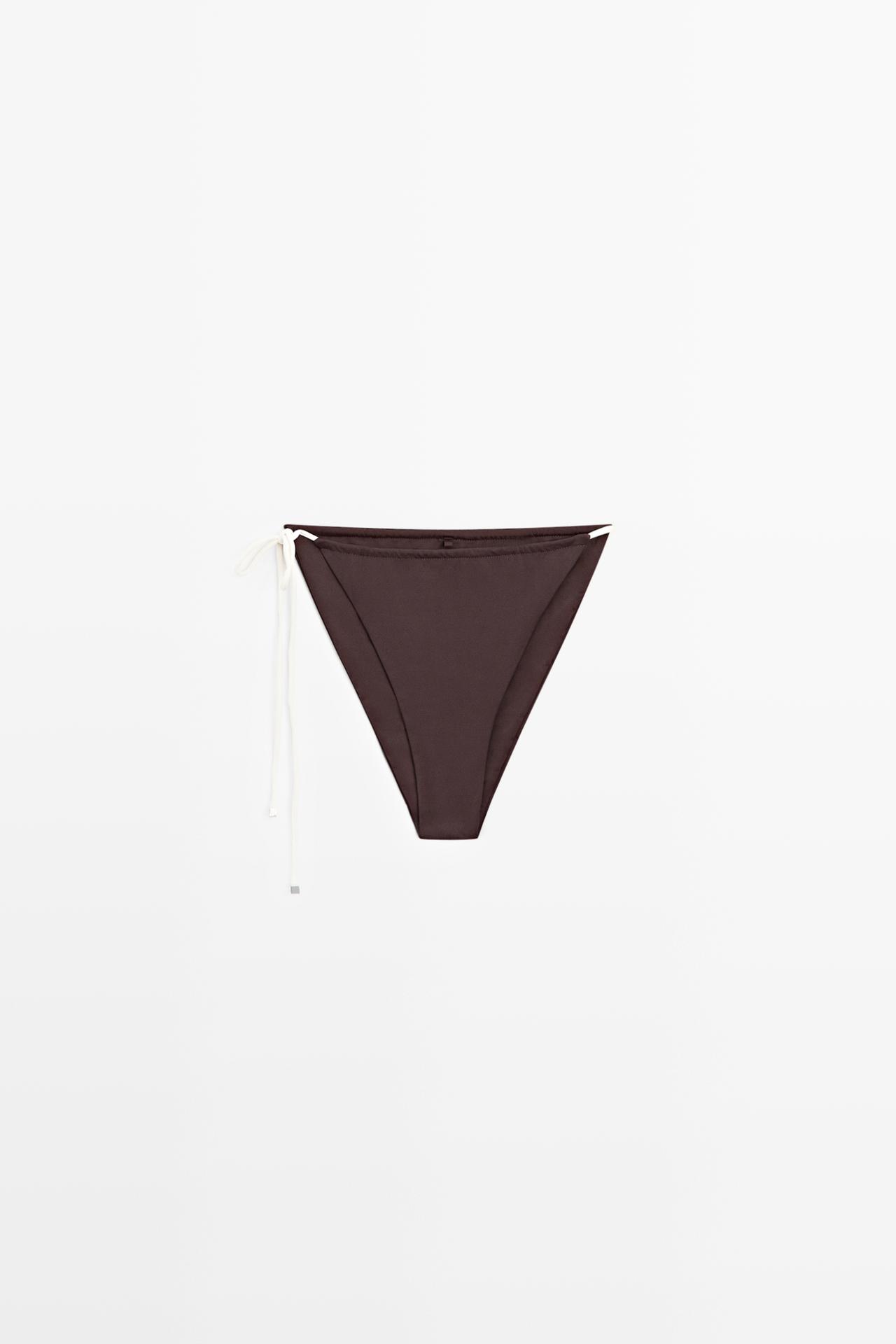 Contrast tie-side bikini bottoms — BROWN