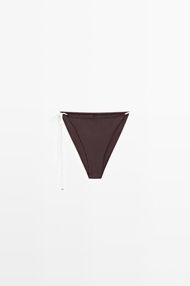 Contrast tie-side bikini bottoms — BROWN 2