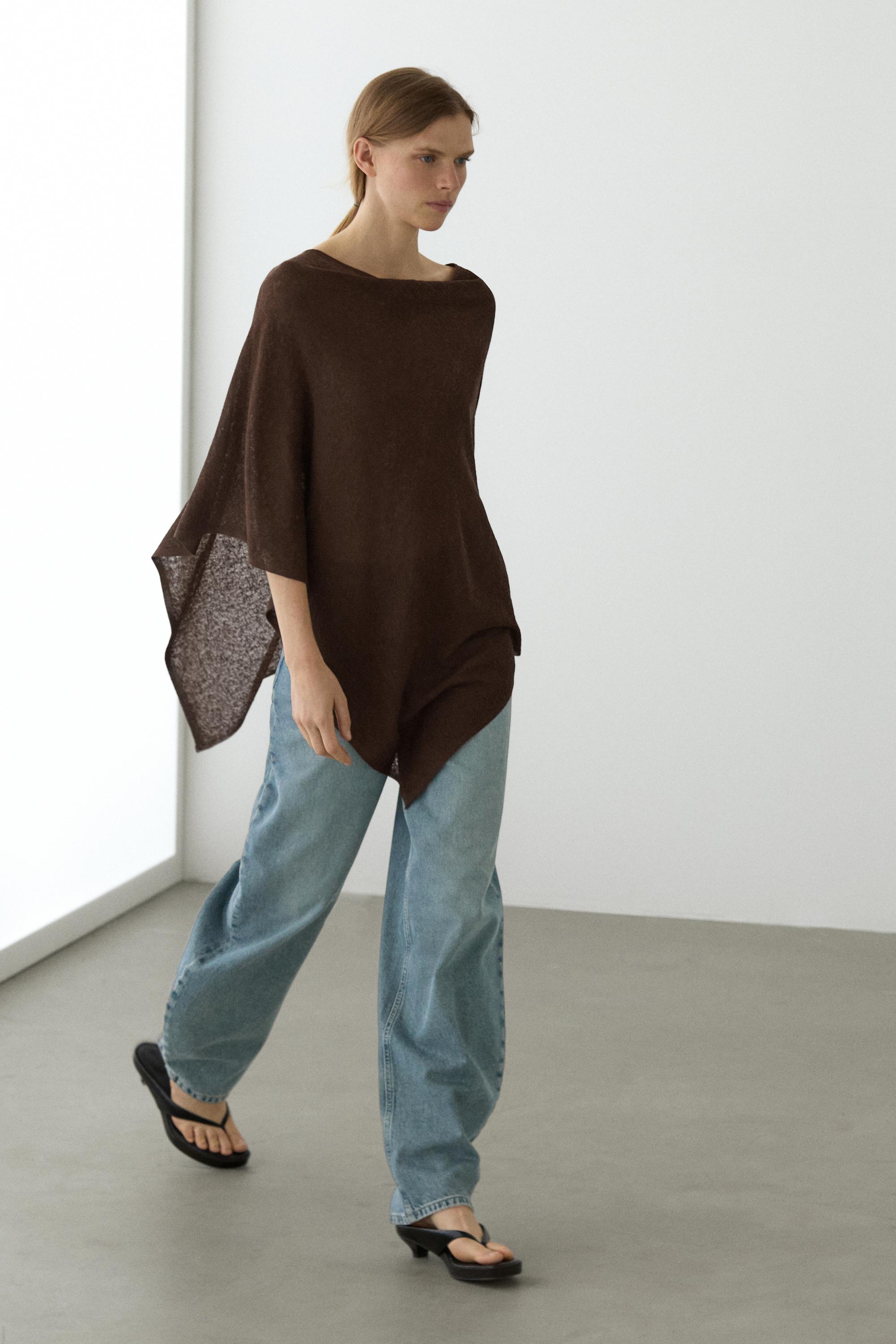 Asymmetric cotton cape — BROWN