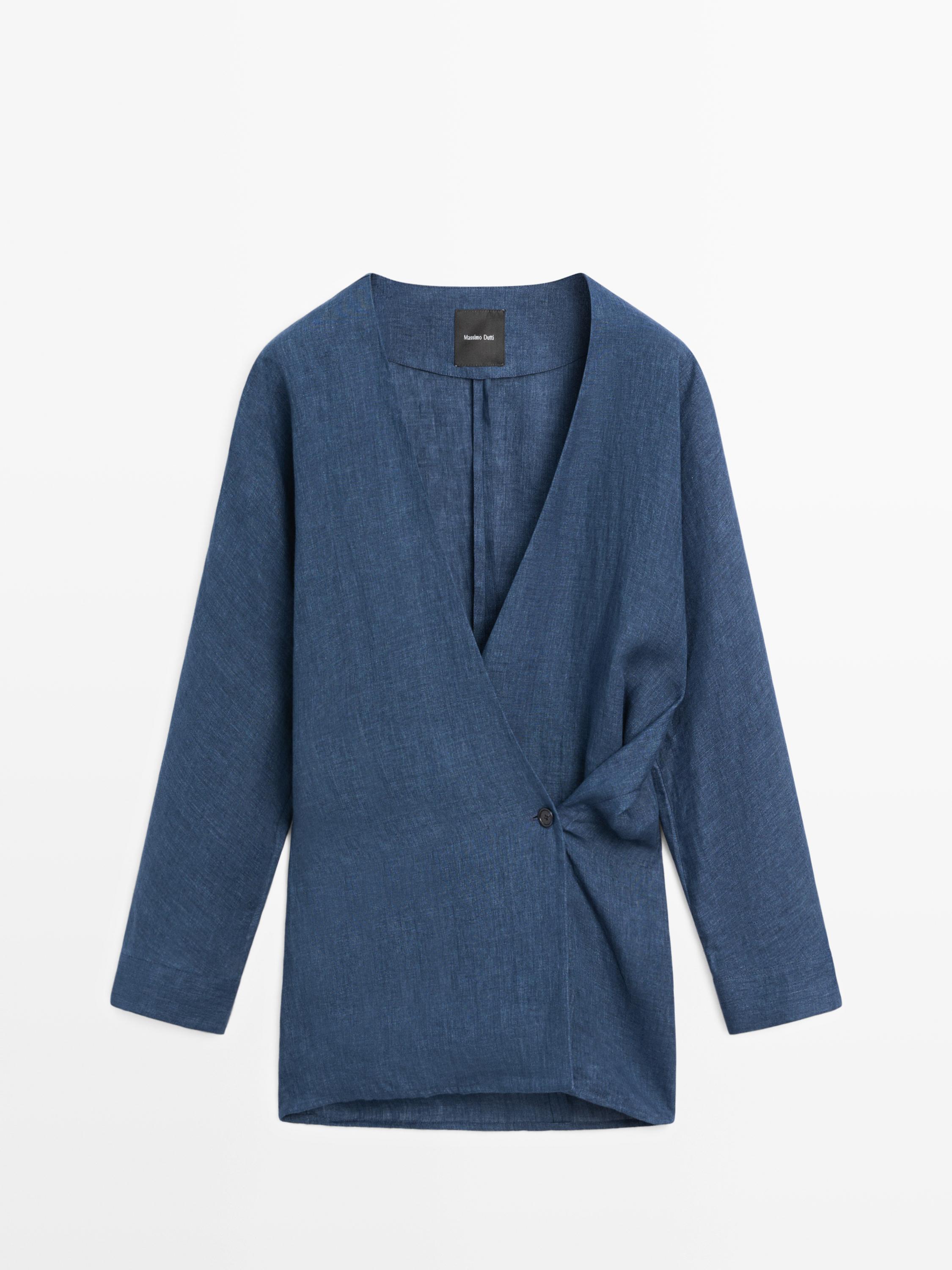 Linen total look denim-effect kimono — BLUE