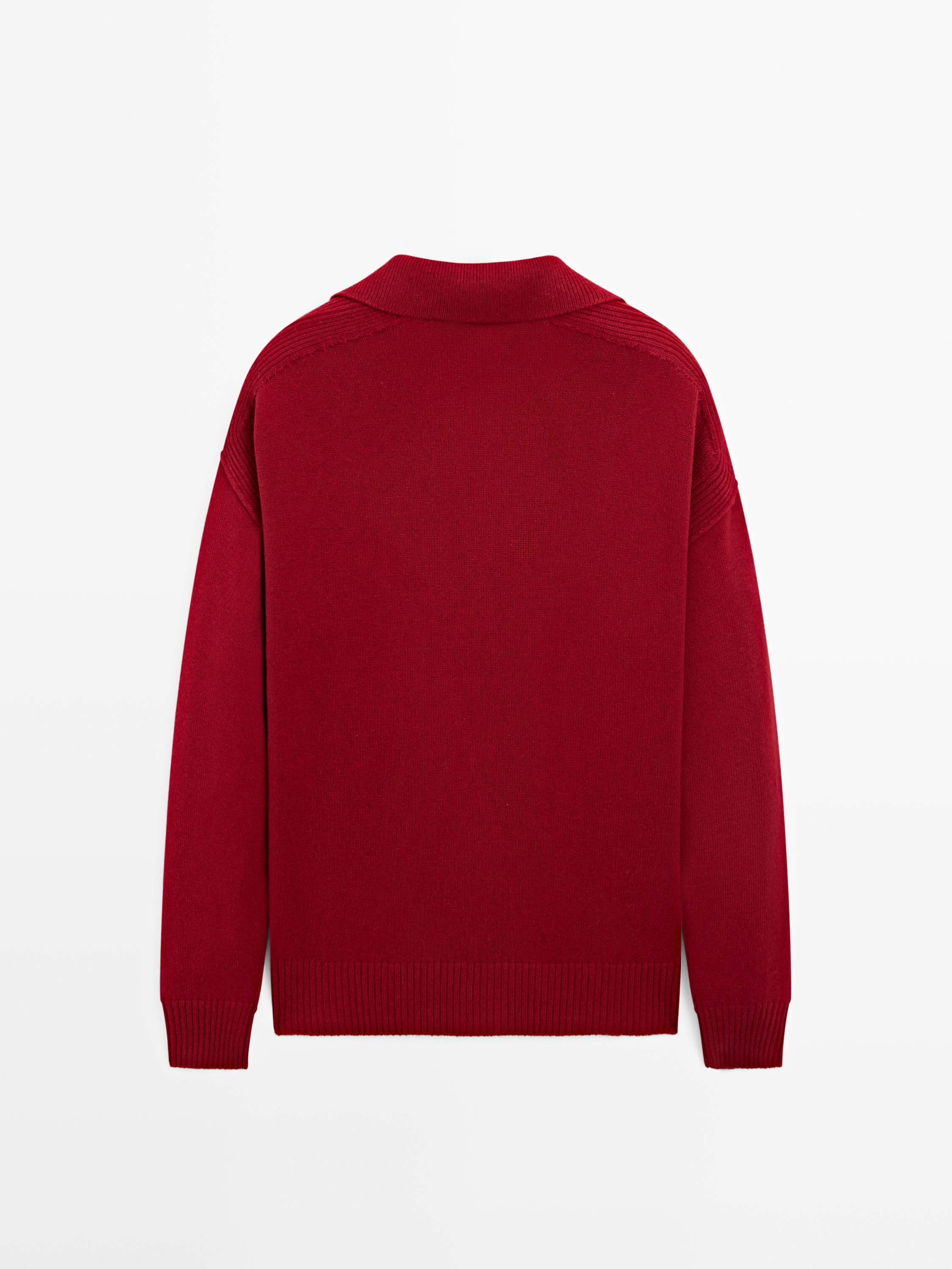Wool blend polo collar sweater