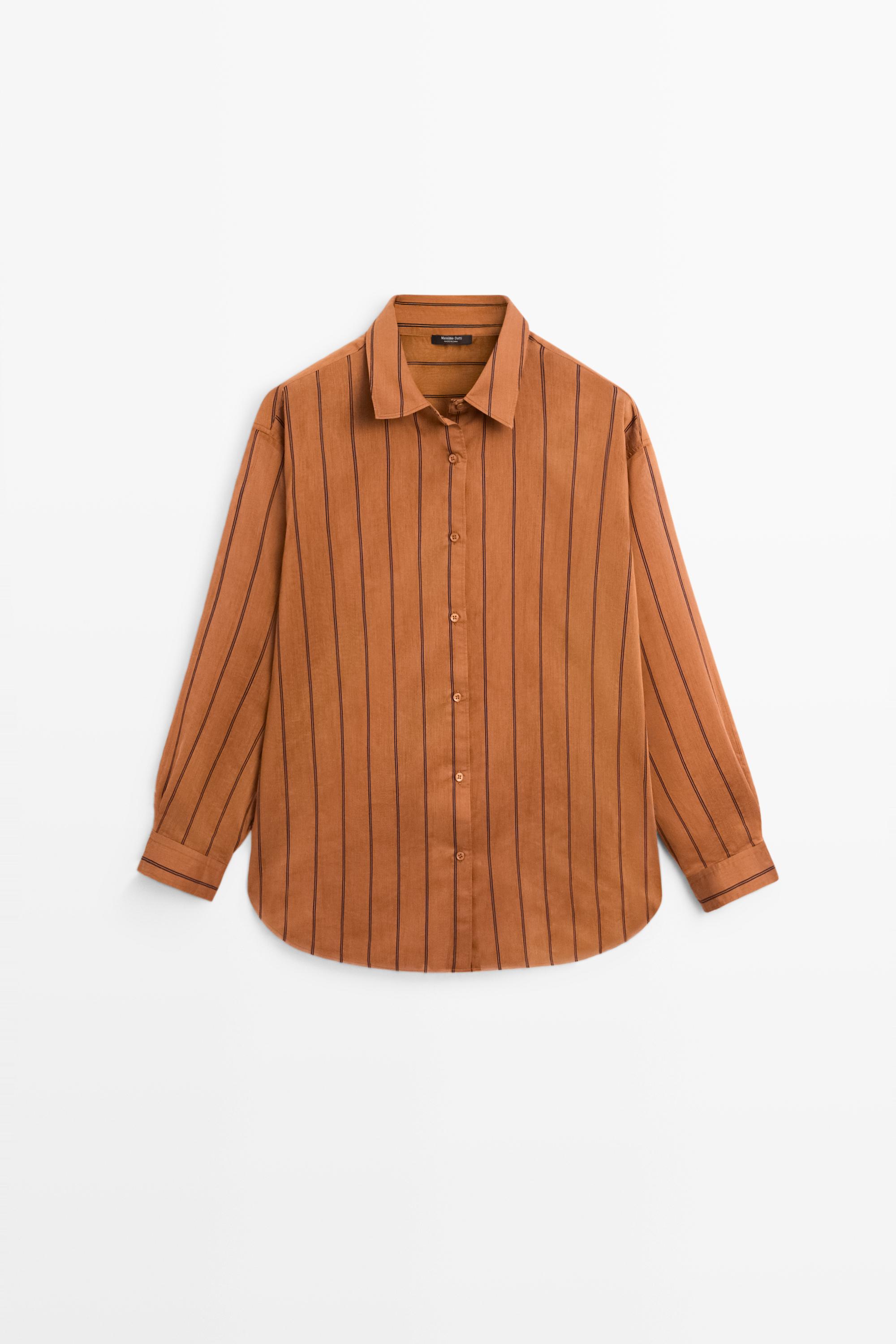 Striped fluid cotton and silk blend shirt — ORANGE