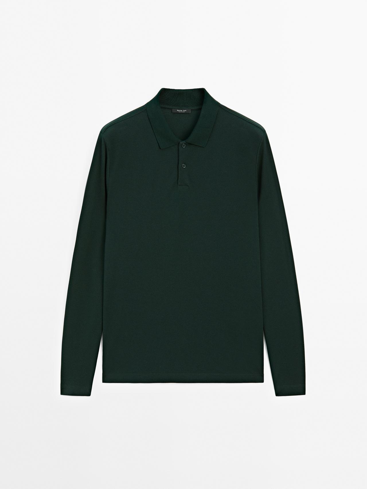 Massimo Dutti - Heren - Piqué Polo Van Gemerceriseerde Katoen Met Lange Mouw - Fles - Xxl