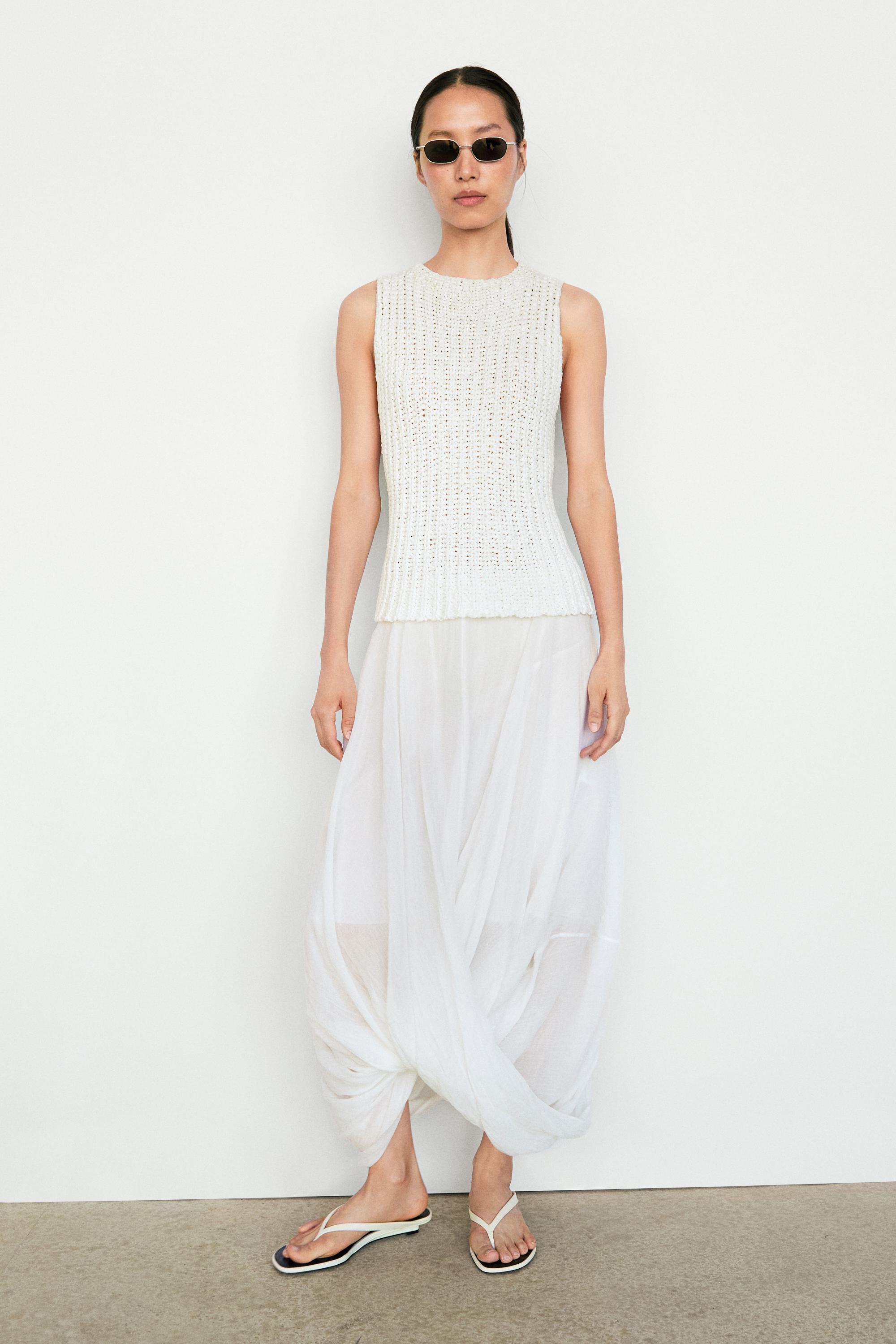 Textured cotton knit top — WHITE