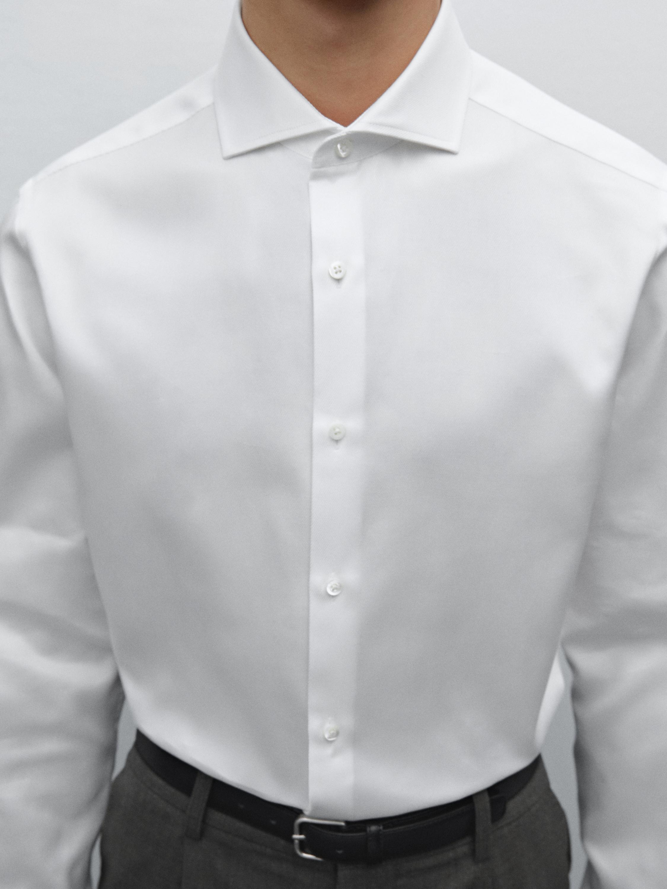 Slim fit 100% cotton twill shirt — WHITE