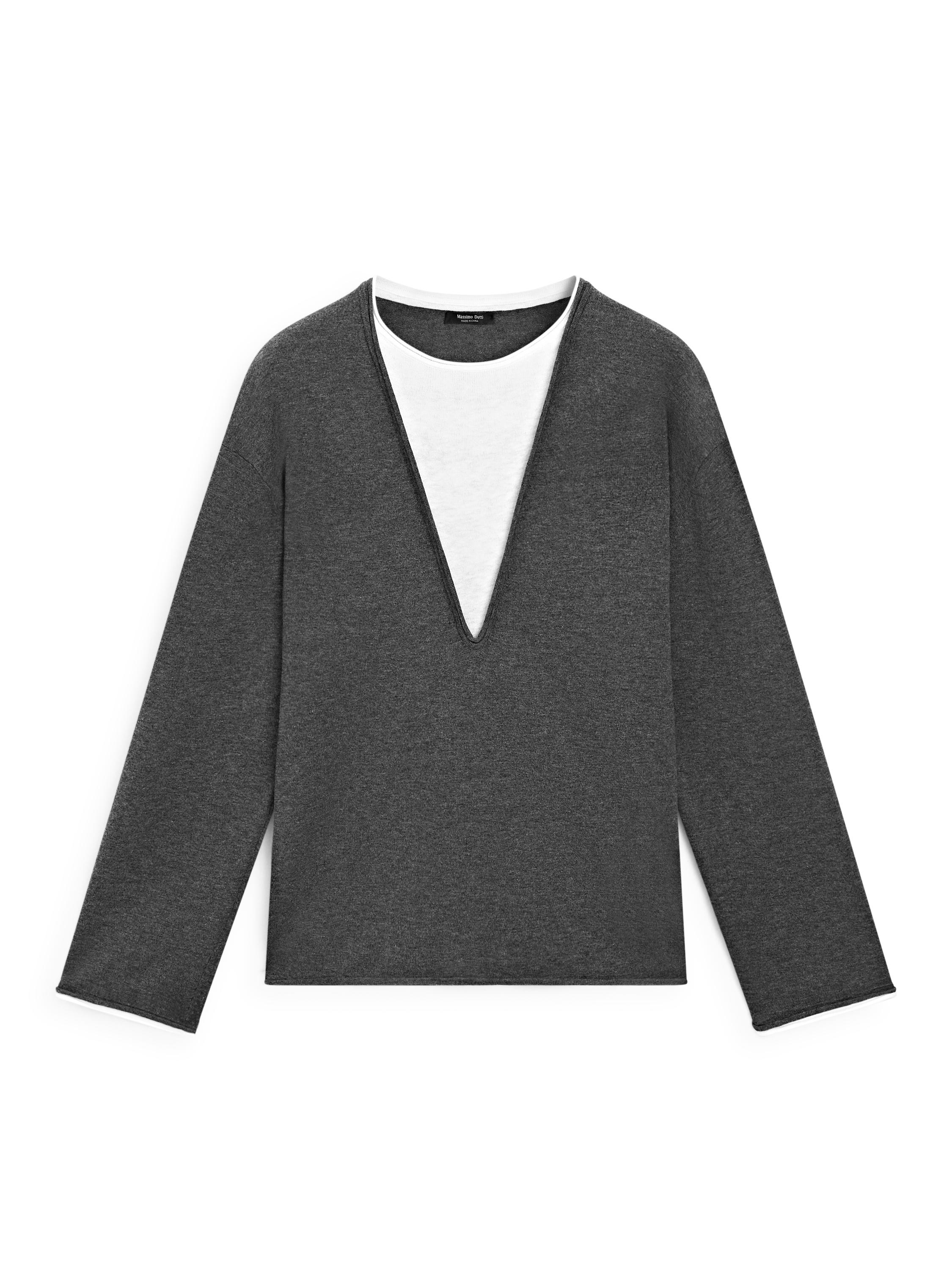Cotton blend knit sweater with contrast fabric — CHARCOAL