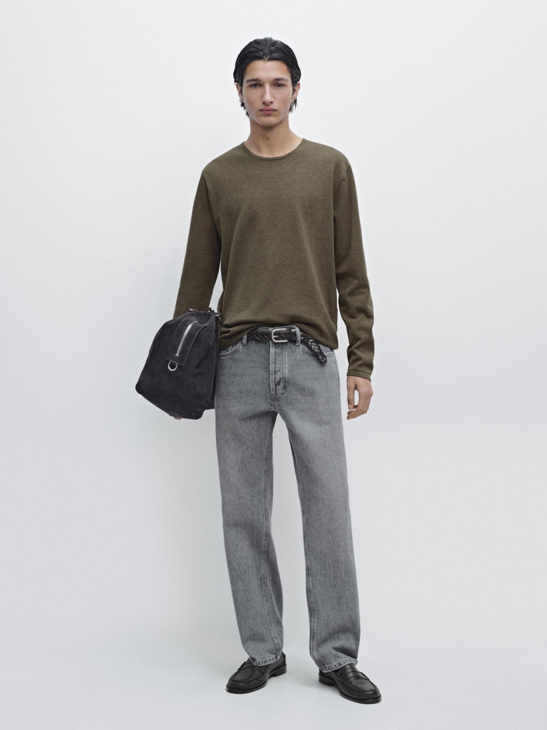 Pullover In Maglia A Collo Rotondo 100% Cotone - Verde - M - Massimo Dutti - Maschile