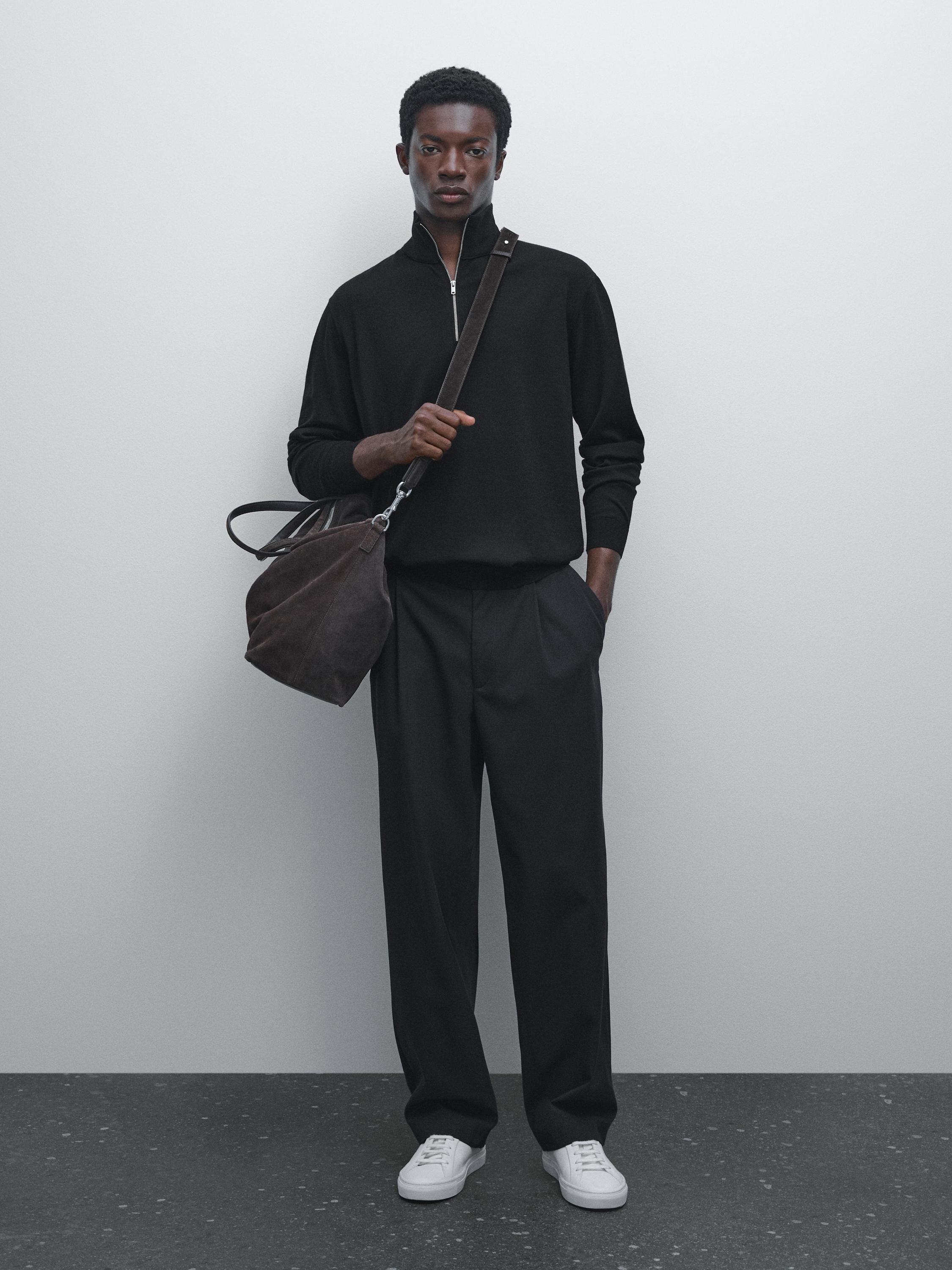 Knitted pullover with zip neck