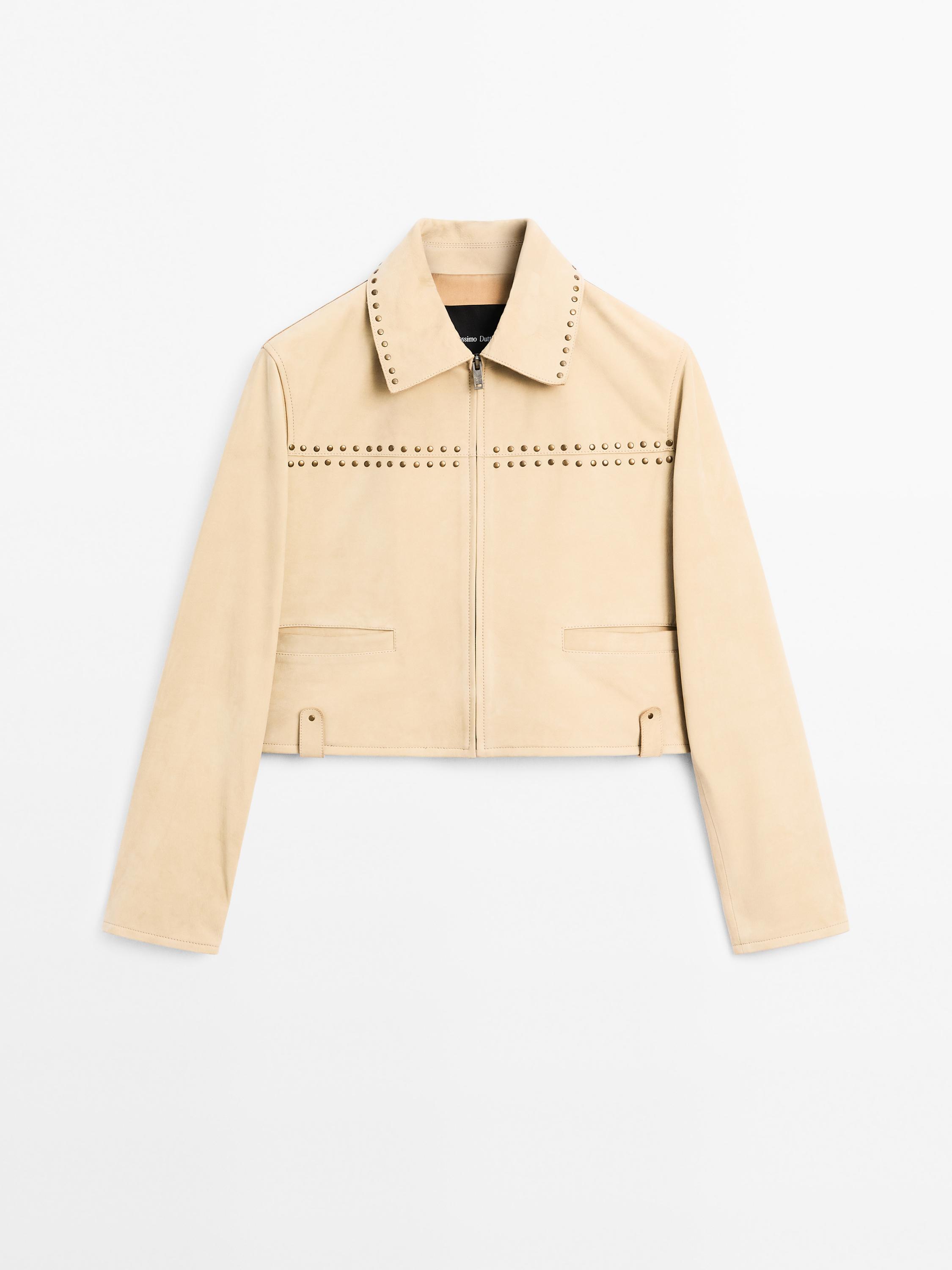 Short leather jacket with stud details