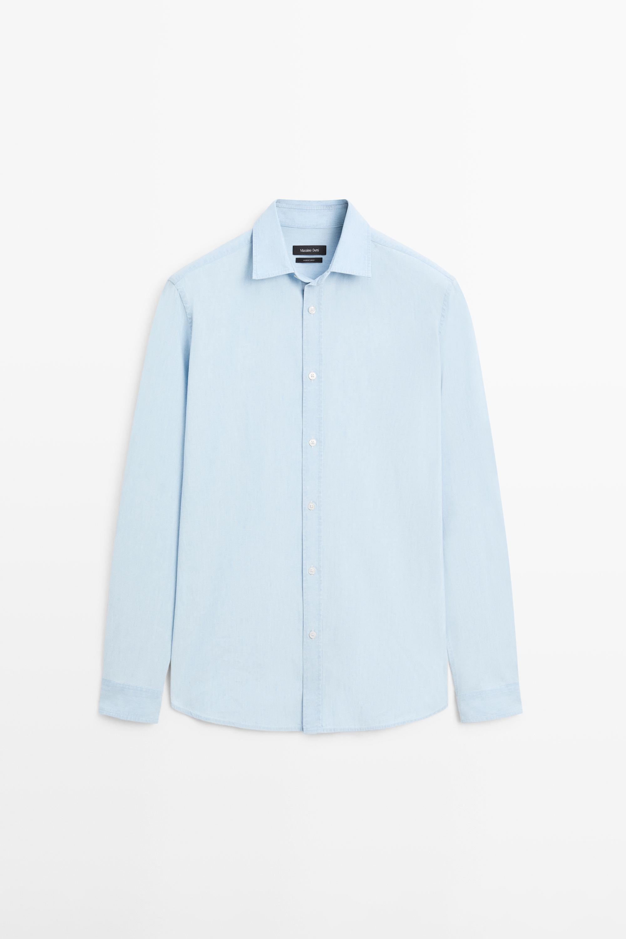 100% cotton regular fit denim shirt — SKY BLUE
