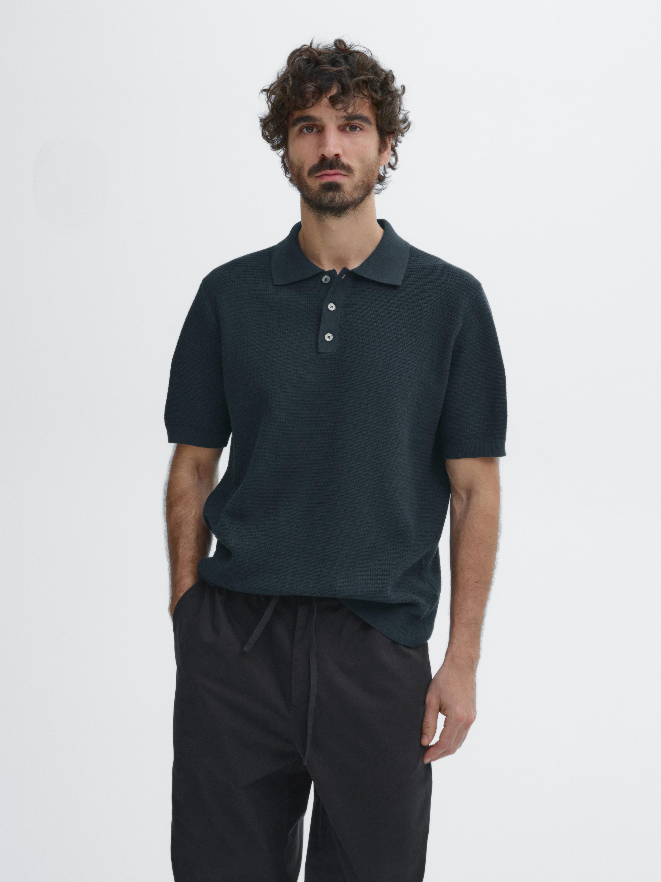 Knit polo sweater with short sleeves