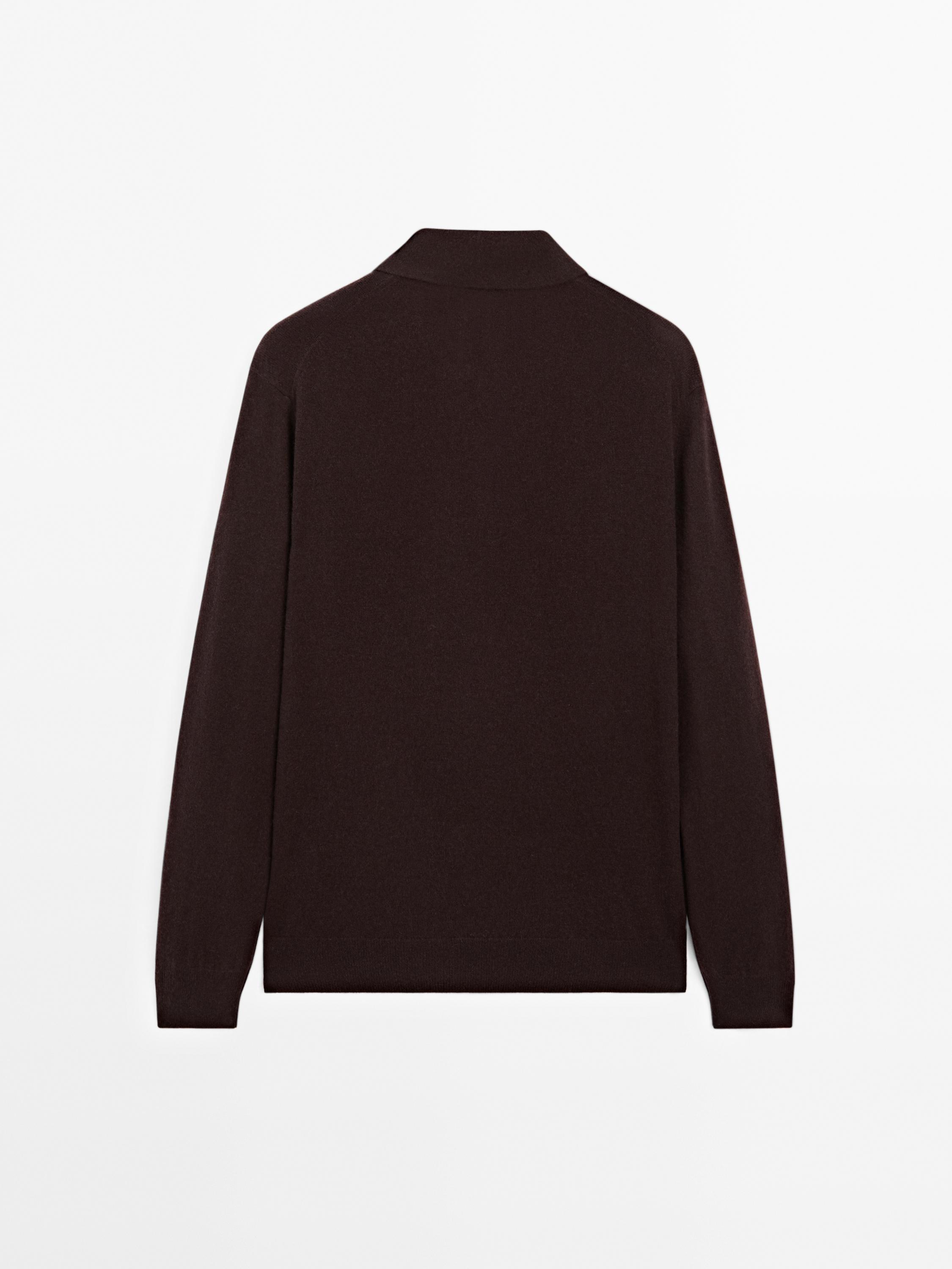 100% cashmere ribbed knit polo shirt