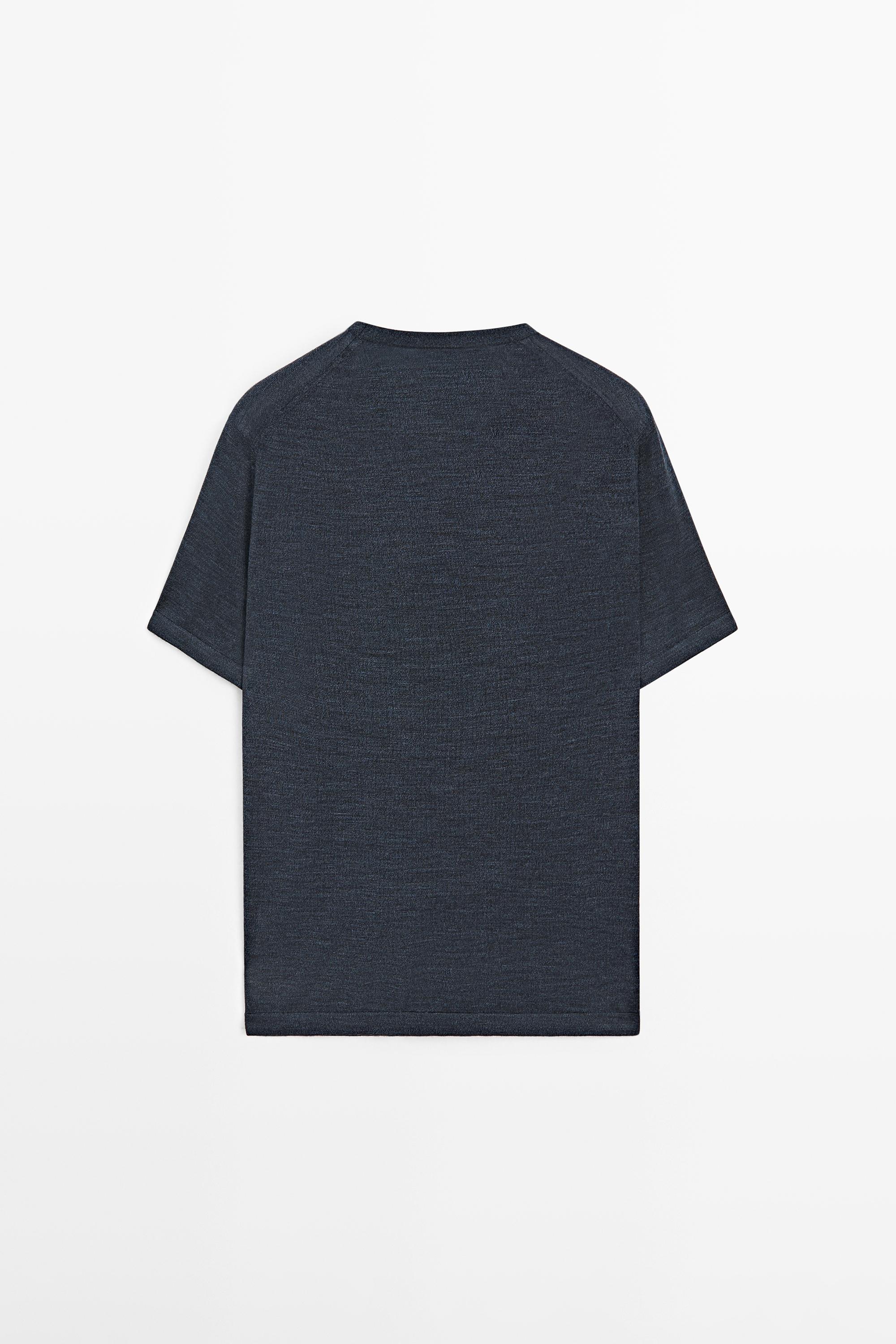Wool-blend short-sleeve knit sweater — DARK NAVY