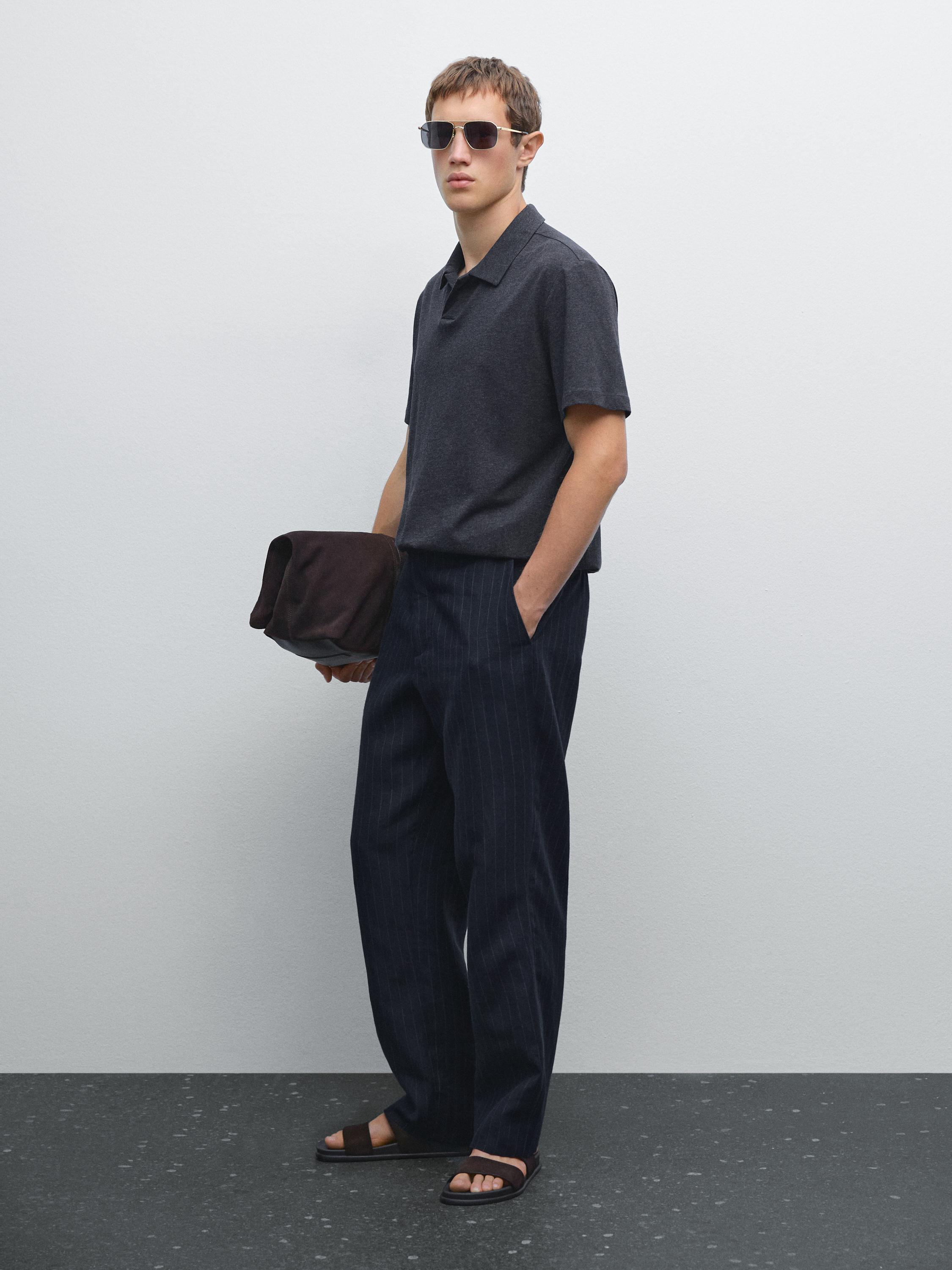 Short sleeve cotton melange polo shirt
